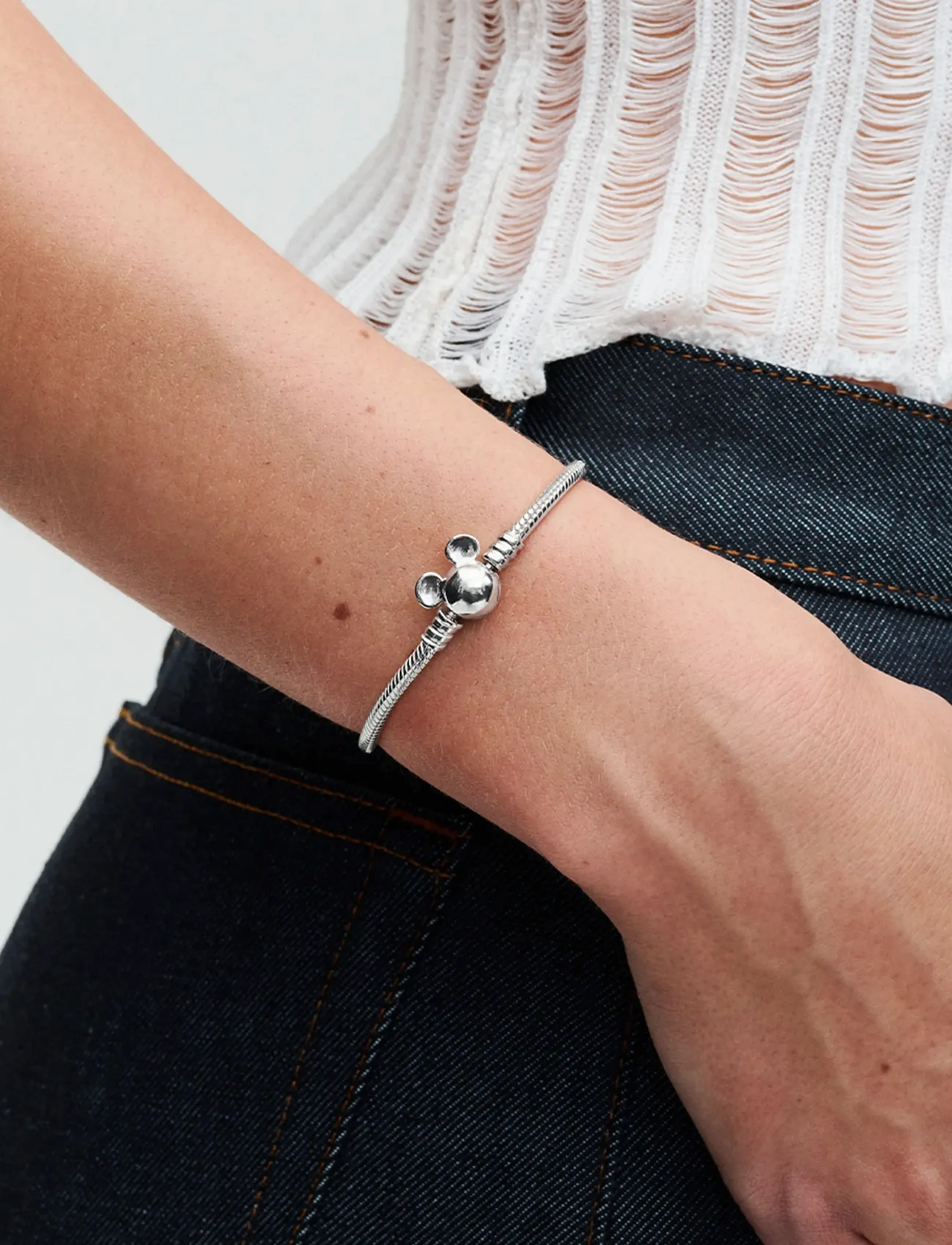 Pandora Mickey Mouse Clasp Snake Chain Bracelet, 17 cm, Bracelets, Silber - Frauen