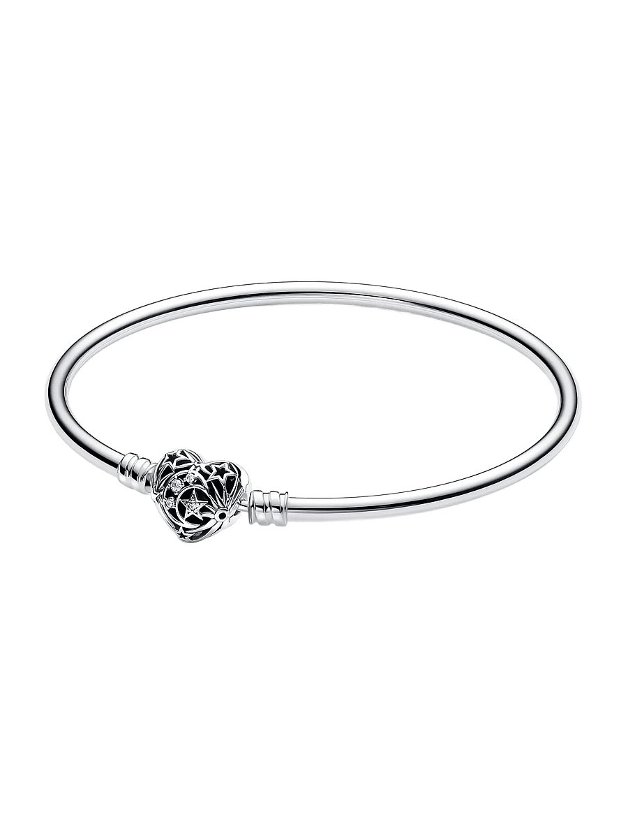 Pandora - Sterling silver bangle with heart - clear - 1
