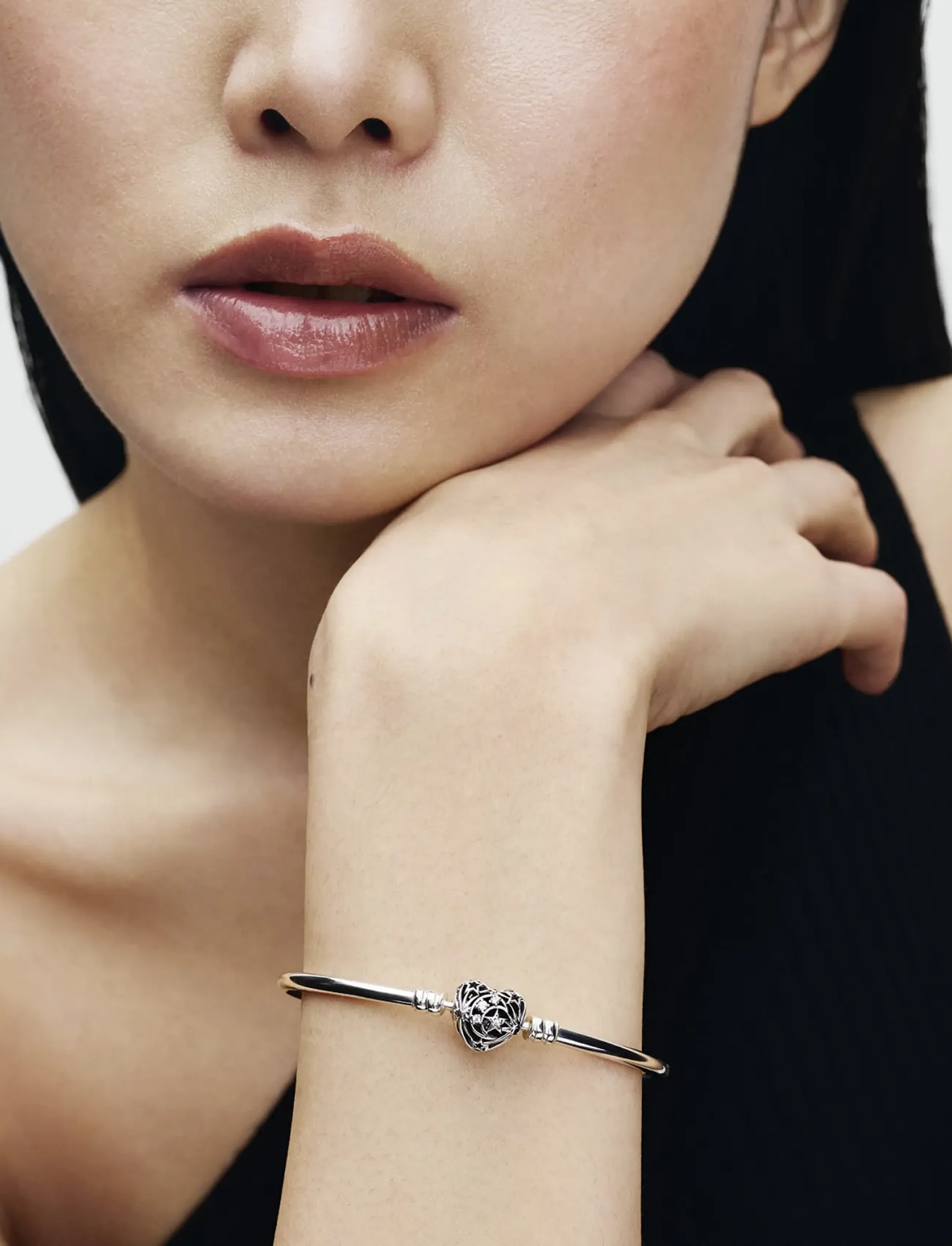 Pandora - Sterling silver bangle with heart - clear - 0