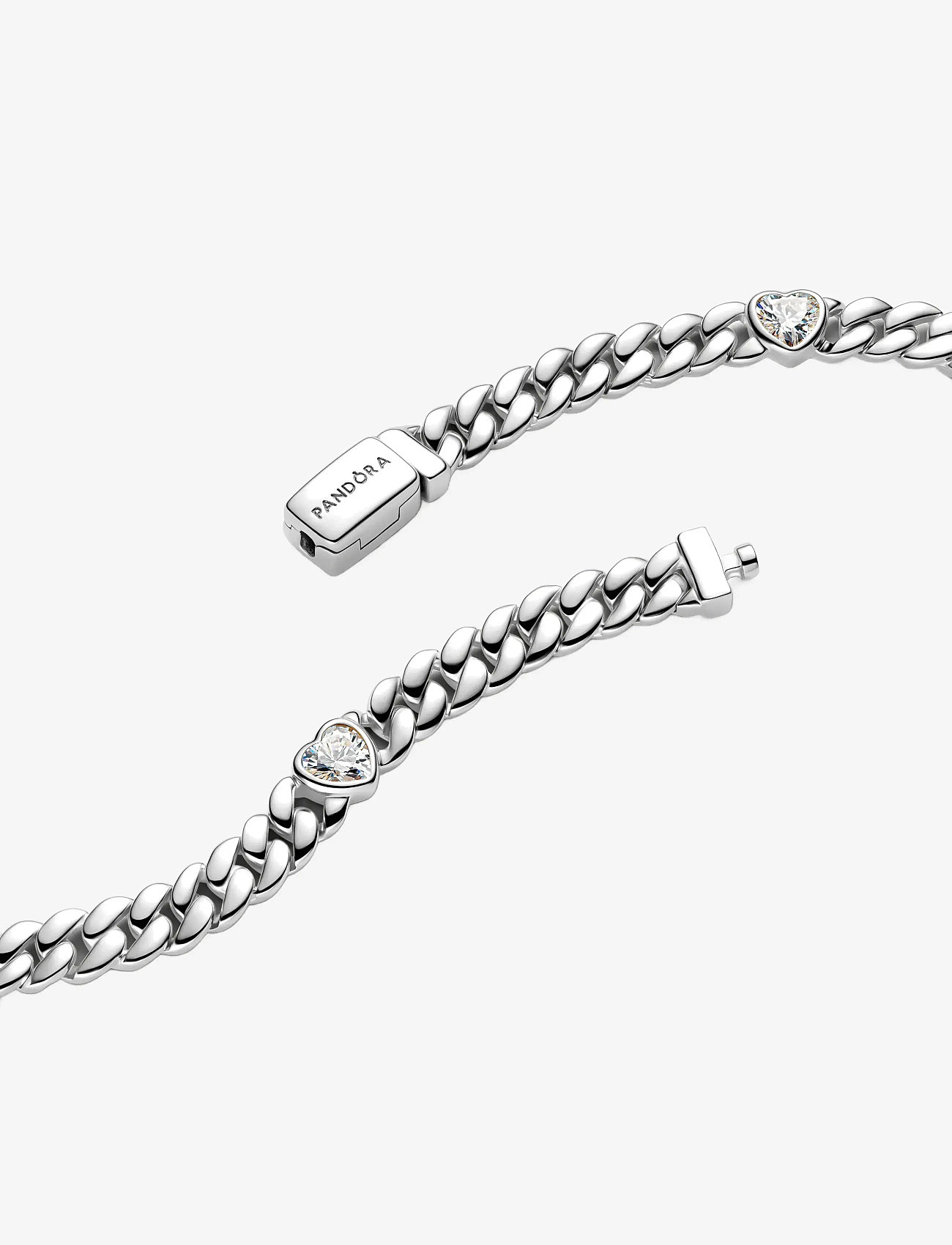 Pandora - Heart cuban chain sterling silver bracelet with clear cubic zirconia - kettenarmbänder - clear - 2