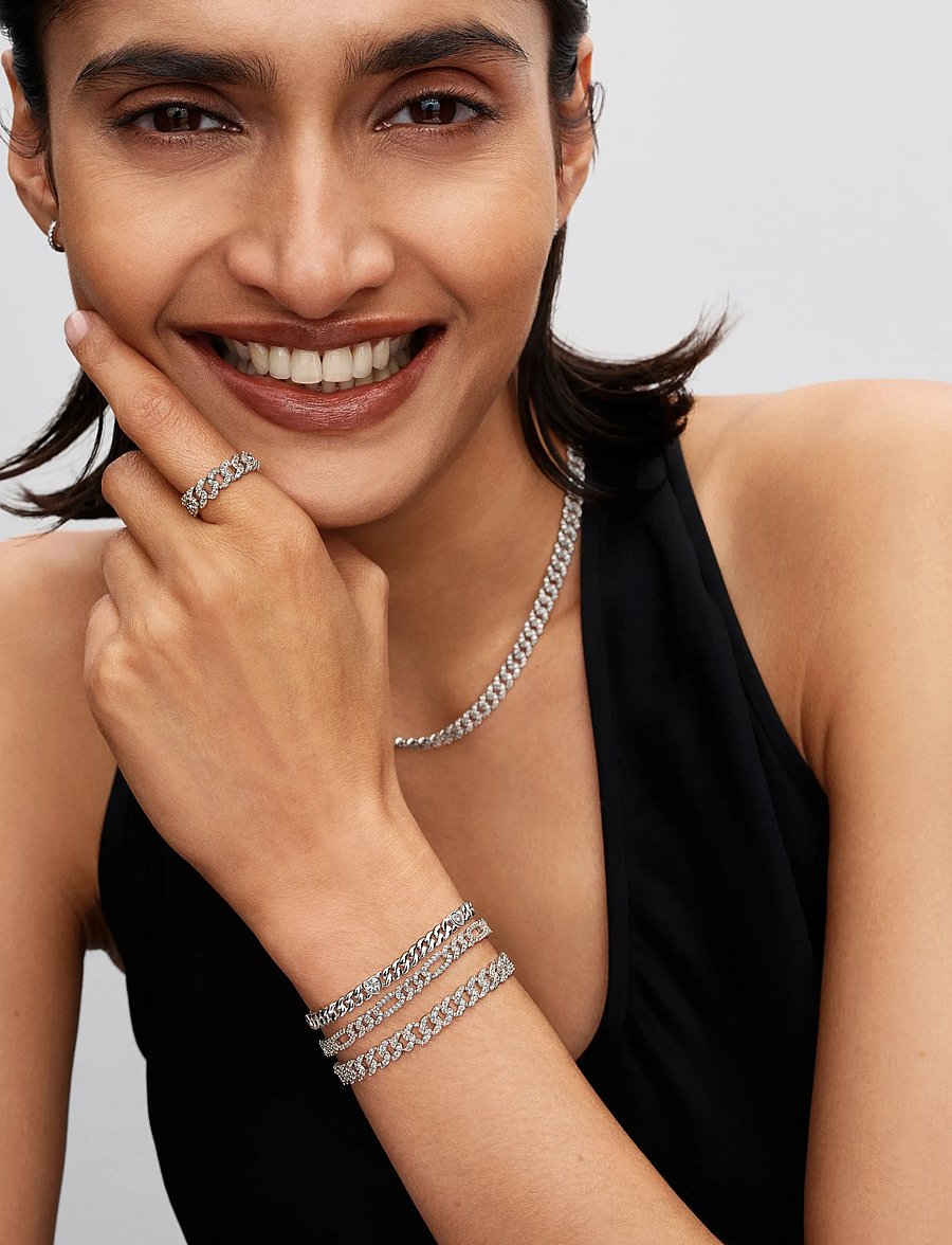 Pandora - Heart cuban chain sterling silver bracelet with clear cubic zirconia - kædearmbånd - clear - 3