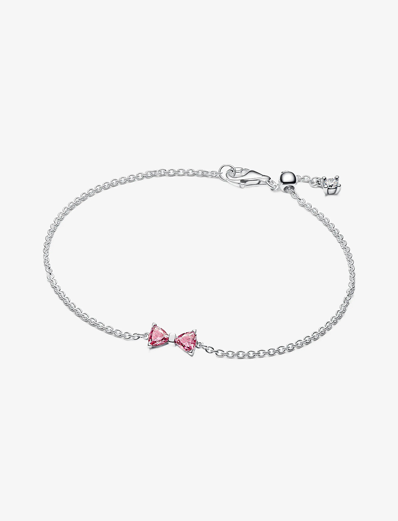 Pandora - Bow sterling silver bracelet with fancy pink and clear cubic zirconia - chain bracelets - pink - 1