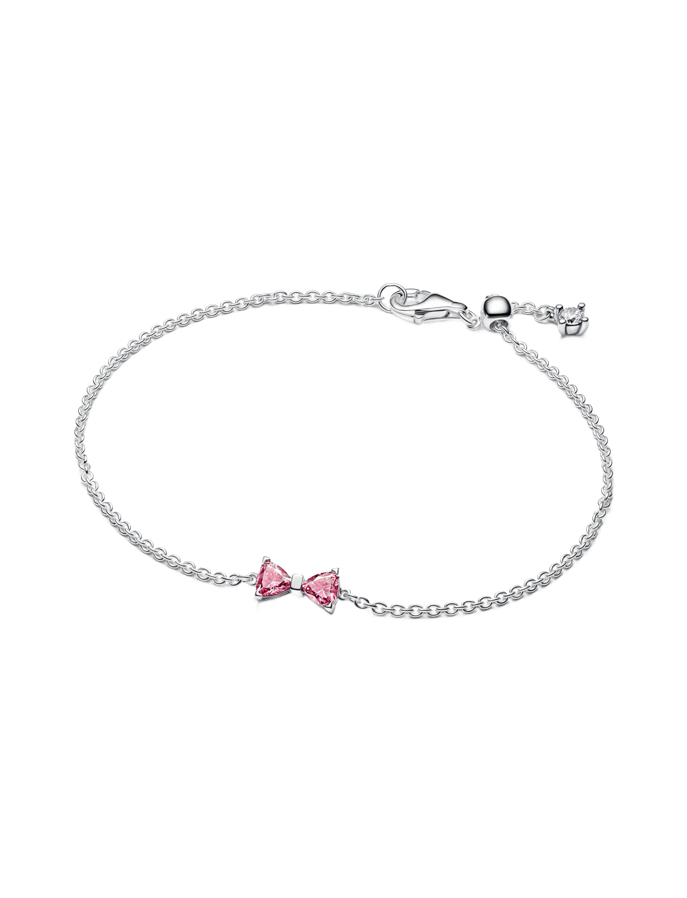 Pandora Bow sterling silver bracelet with fancy pink and clear cubic zirconia - Officewear - PINK / silver