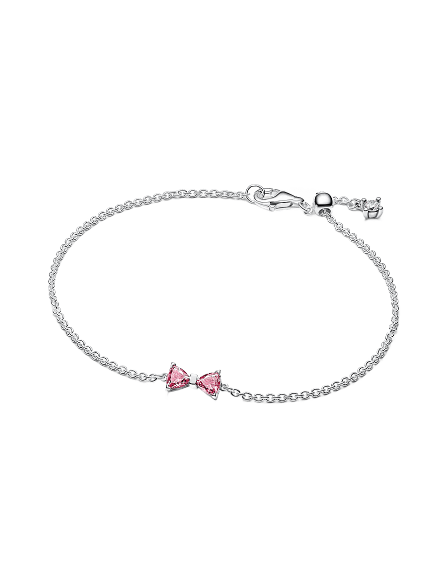 Pandora - Bow sterling silver bracelet with fancy pink and clear cubic zirconia - kædearmbånd - pink - 1