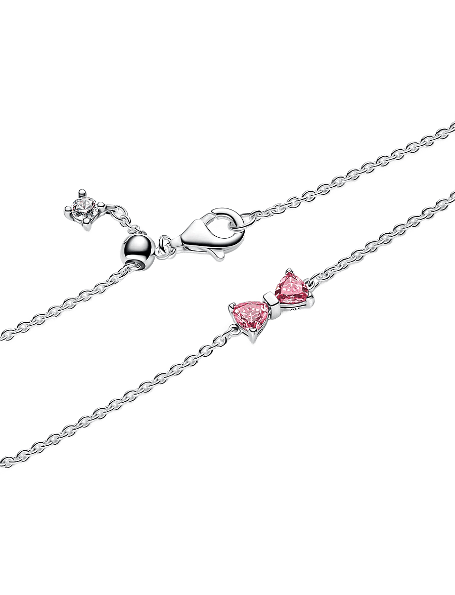Pandora - Bow sterling silver bracelet with fancy pink and clear cubic zirconia - kædearmbånd - pink - 2