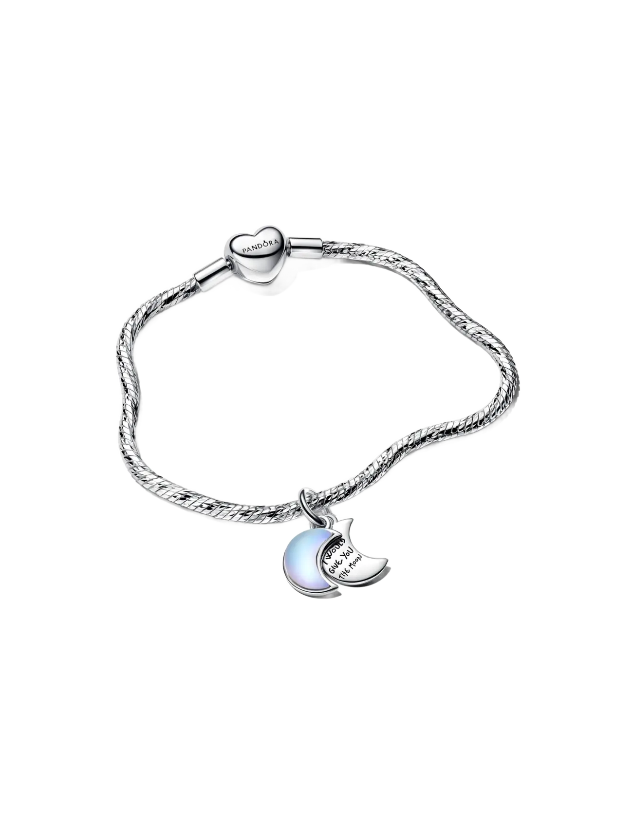 Pandora - Faceted snake chain sterling silver bracelet with engravable heart clasp - no color - 2