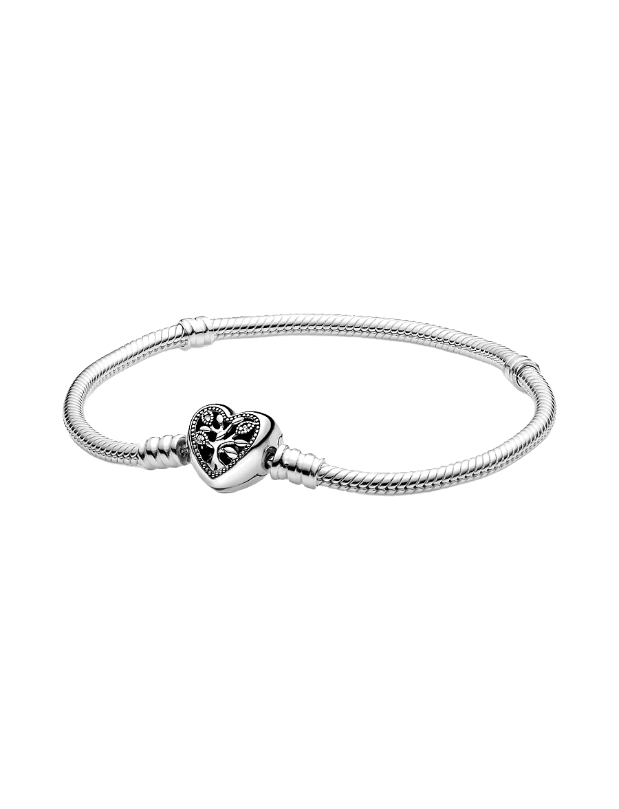 Pandora - Family Tree Heart Clasp Snake Chain - bracelets chaîne - clear - 1