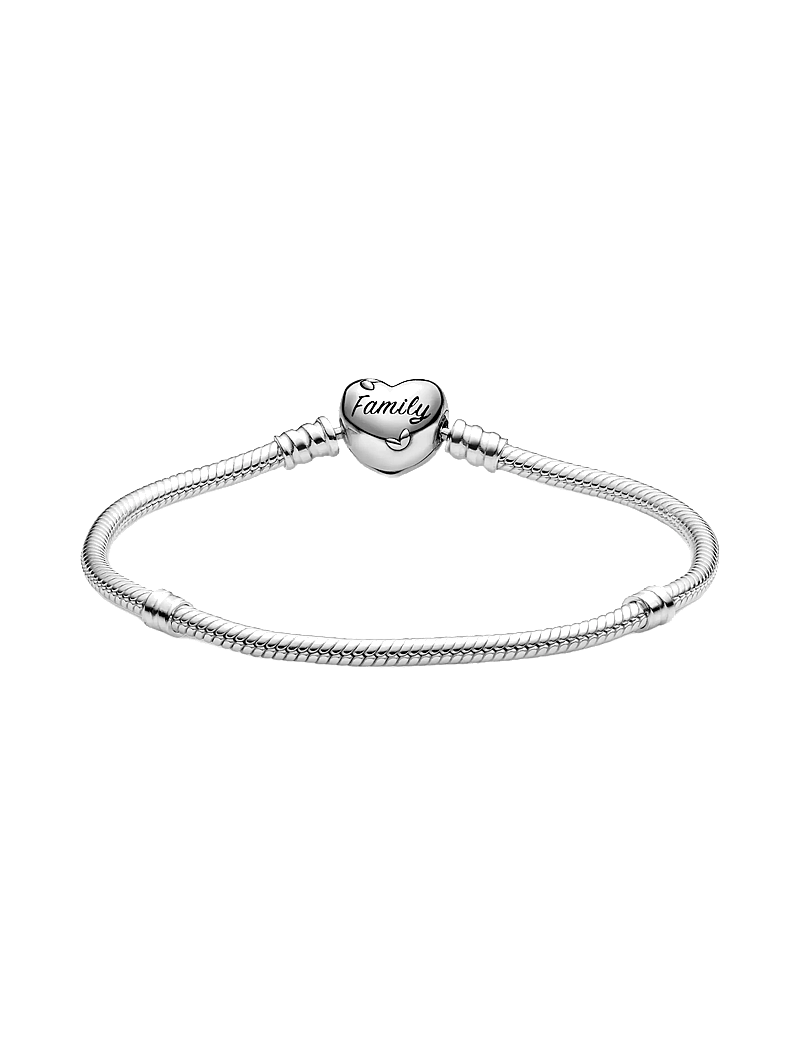 Pandora - Snake chain sterling silver bracelet and heart clasp with clear cubic zirconia and black enamel - kedjearmband - clear - 2