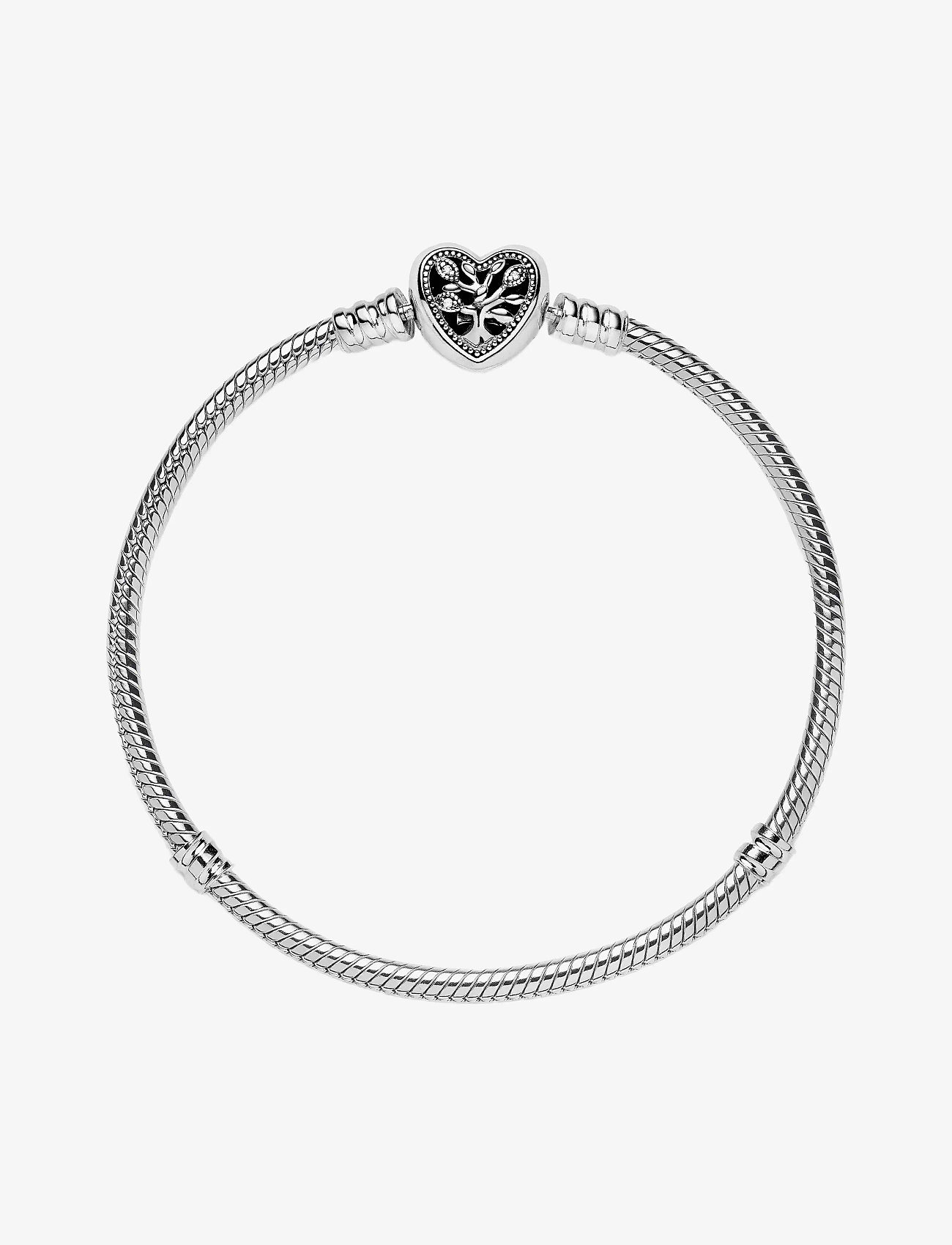 Pandora - Snake chain sterling silver bracelet and heart clasp with clear cubic zirconia and black enamel - kedjearmband - clear - 3
