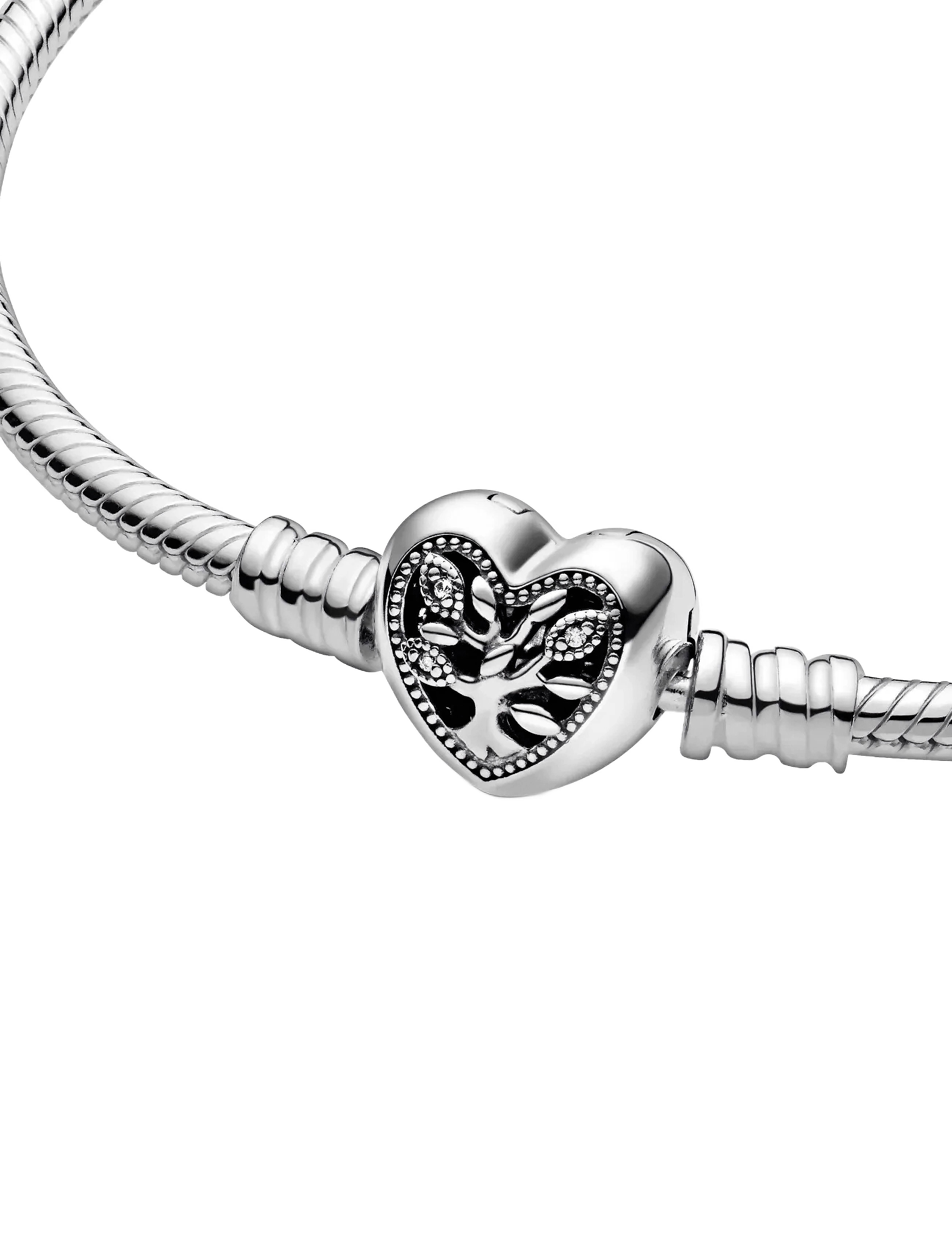 Pandora - Family Tree Heart Clasp Snake Chain - bracelets chaîne - clear - 5