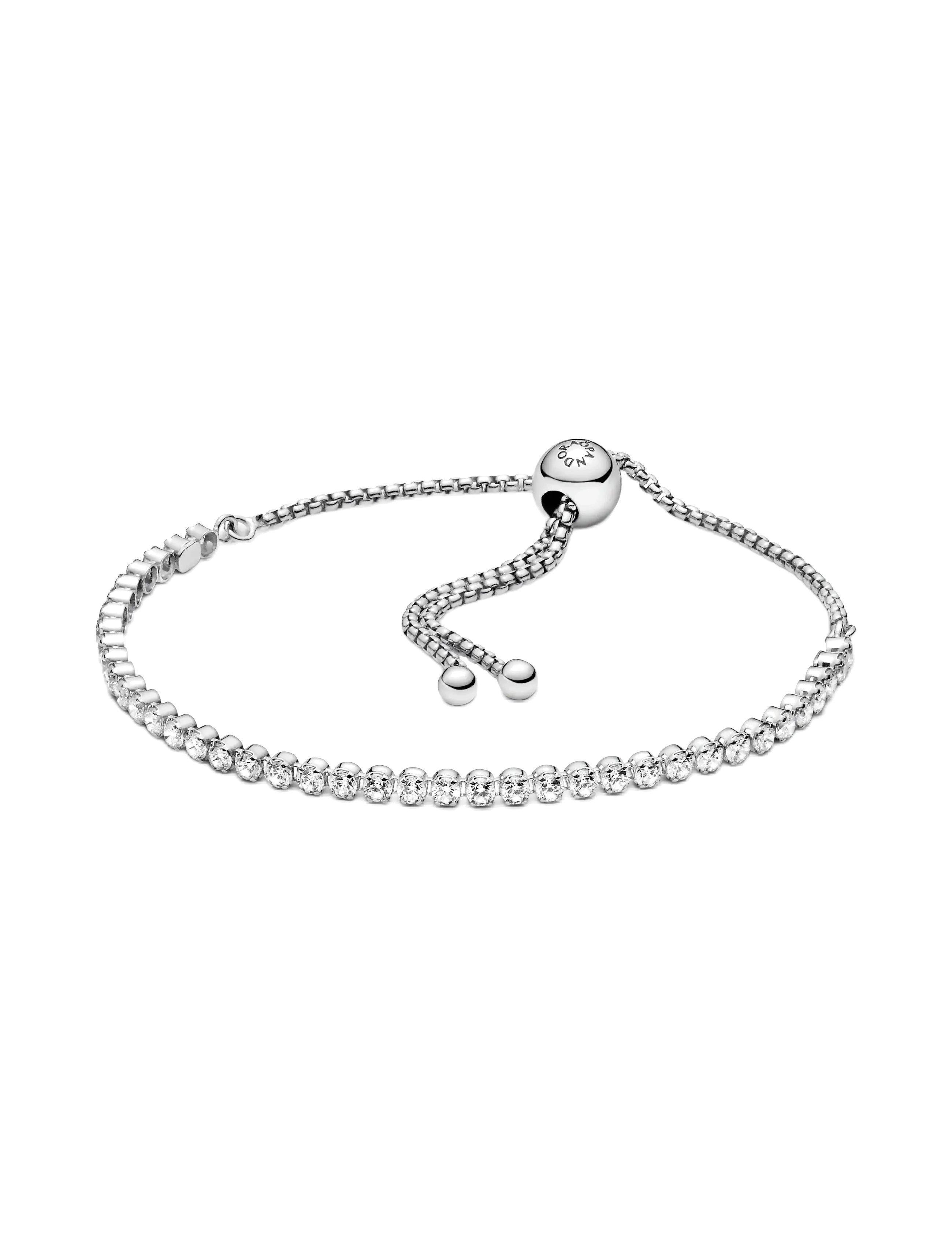 Pandora Rhodium Plated Sterling Silver Bracelet With Clear Cubic Zirconia, 25 cm, Bracelets, Silber - Chain Frauen