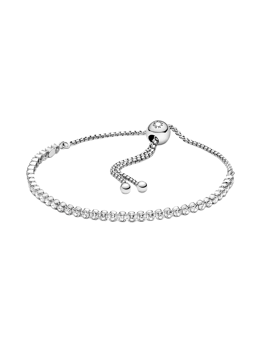 Pandora - Rhodium plated sterling silver bracelet with clear cubic zirconia - bracelets chaîne - clear - 0