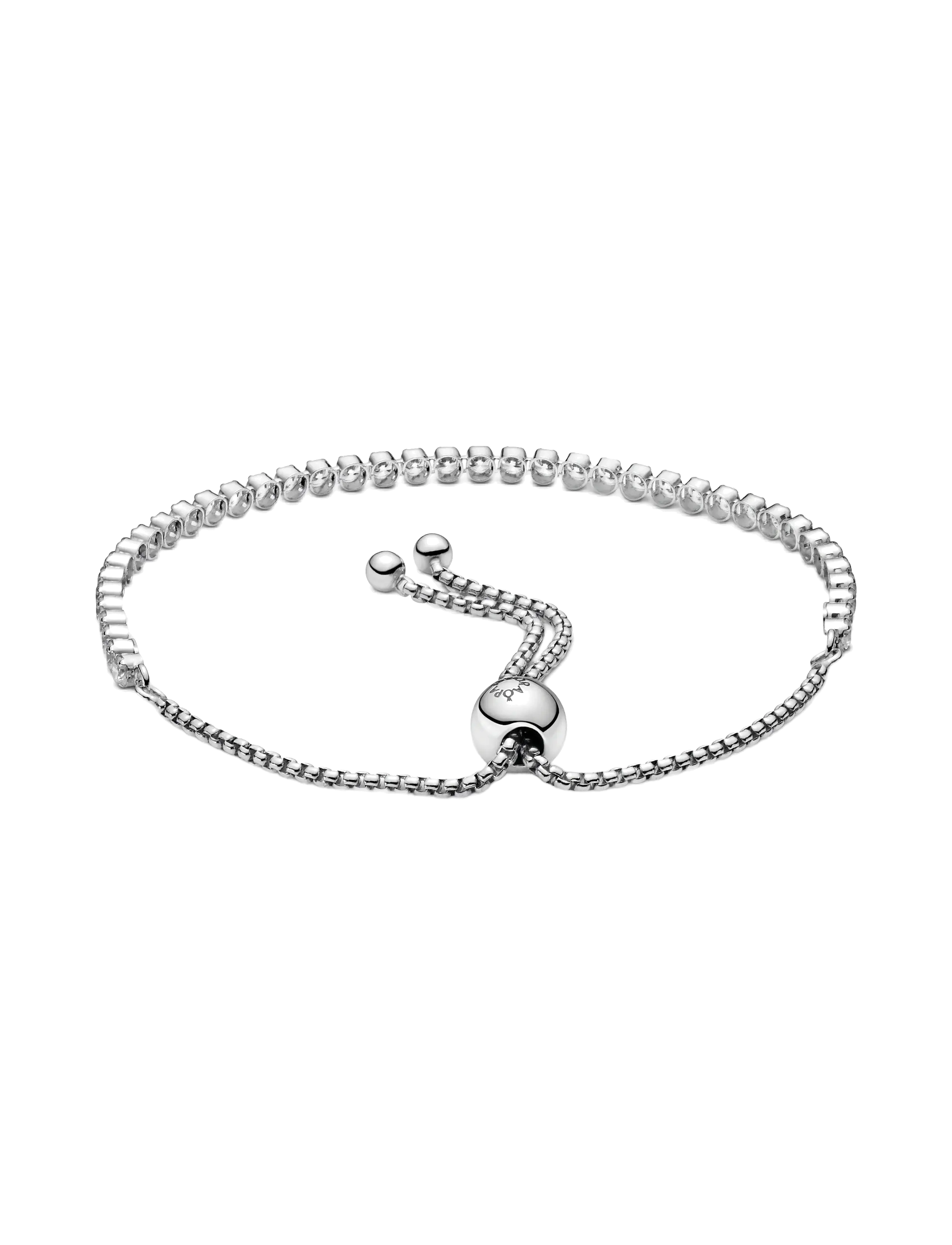 Pandora - Rhodium plated sterling silver bracelet with clear cubic zirconia - kædearmbånd - clear - 1