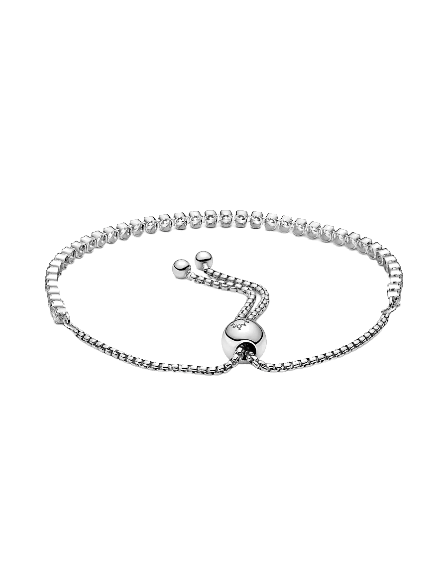 Pandora - Rhodium plated sterling silver bracelet with clear cubic zirconia - bracelets chaîne - clear - 1