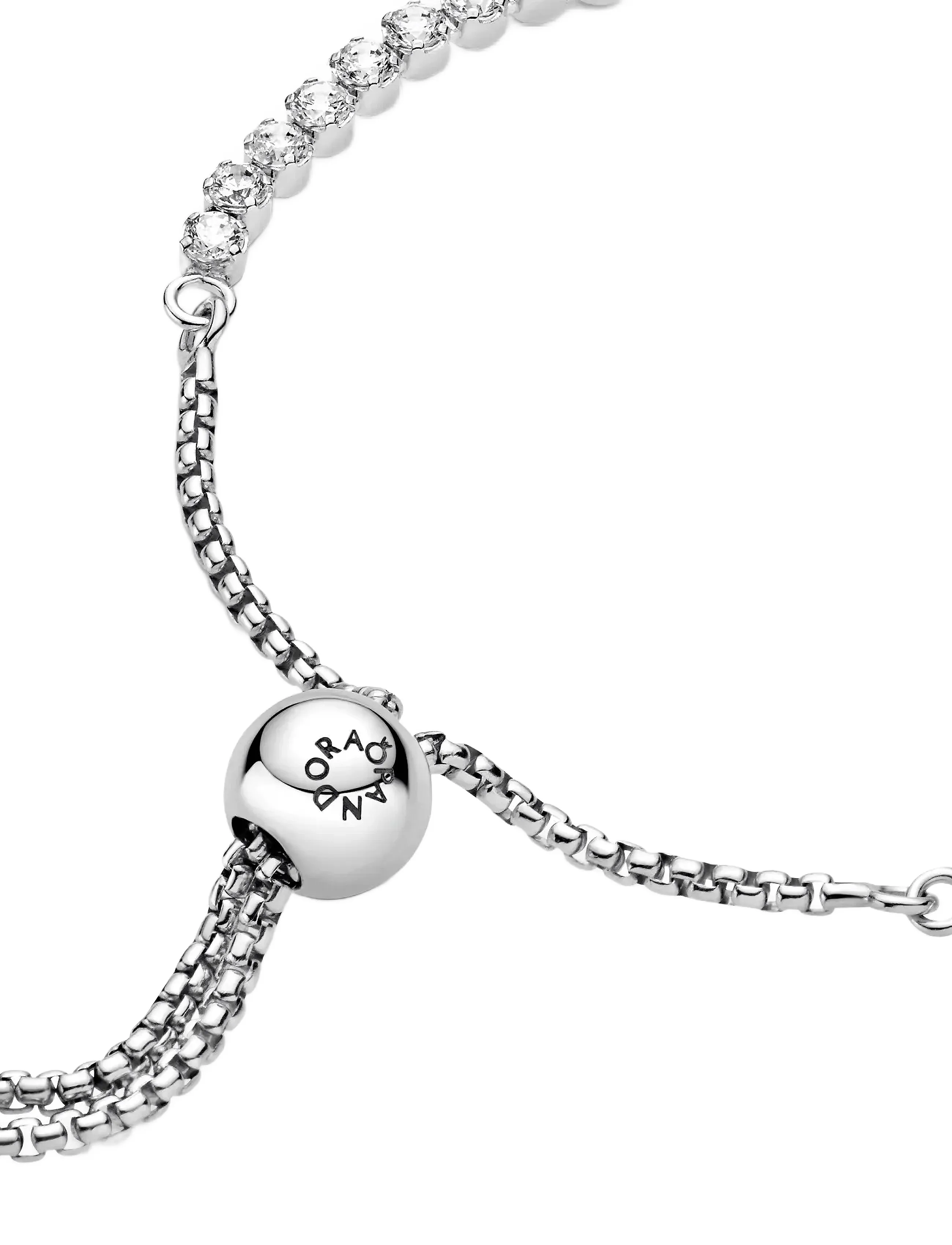 Pandora - Rhodium plated sterling silver bracelet with clear cubic zirconia - kædearmbånd - clear - 3