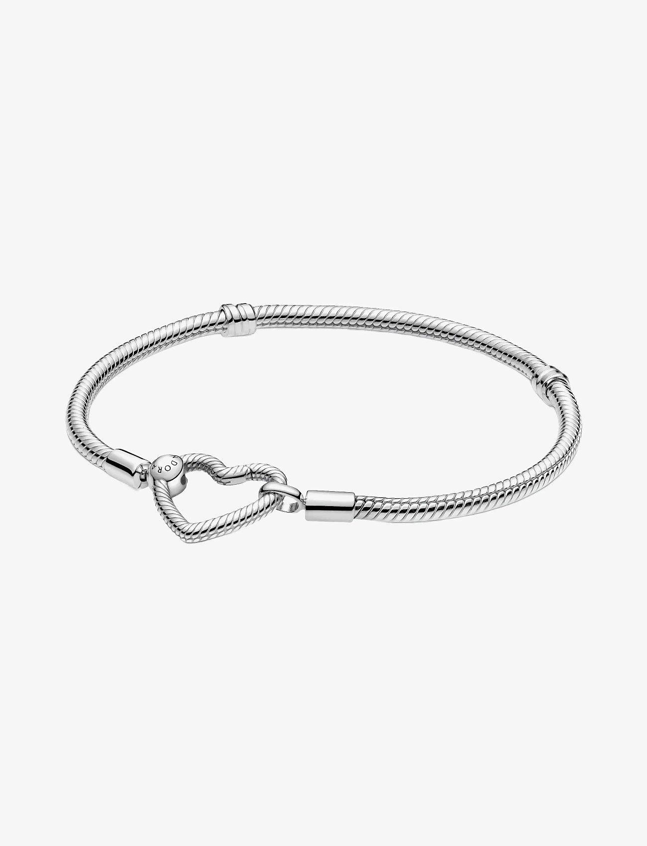 Pandora - Snake chain sterling silver bracelet with heart clasp - no color - 1