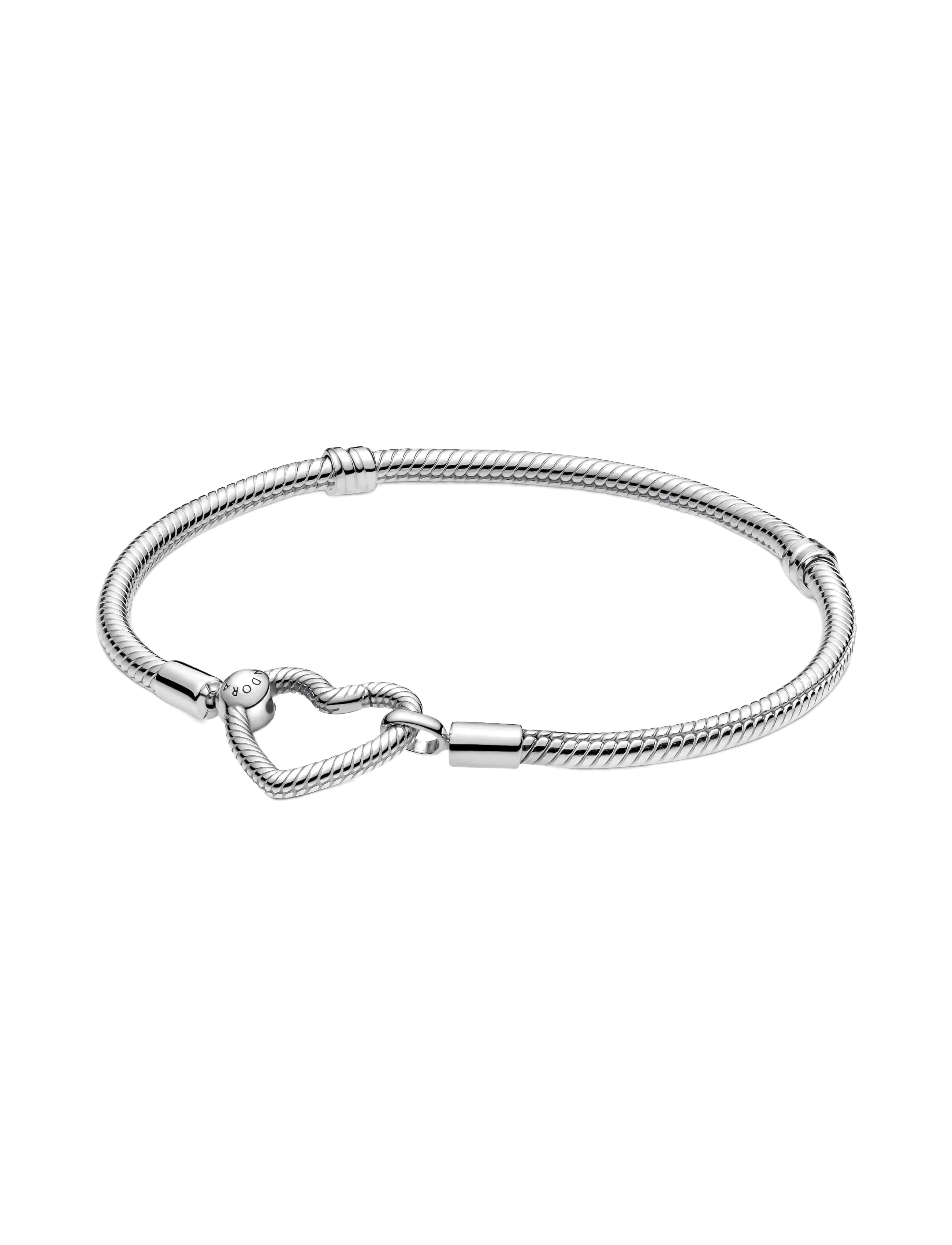 Snake chain sterling silver bracelet with heart clasp - NO COLOR