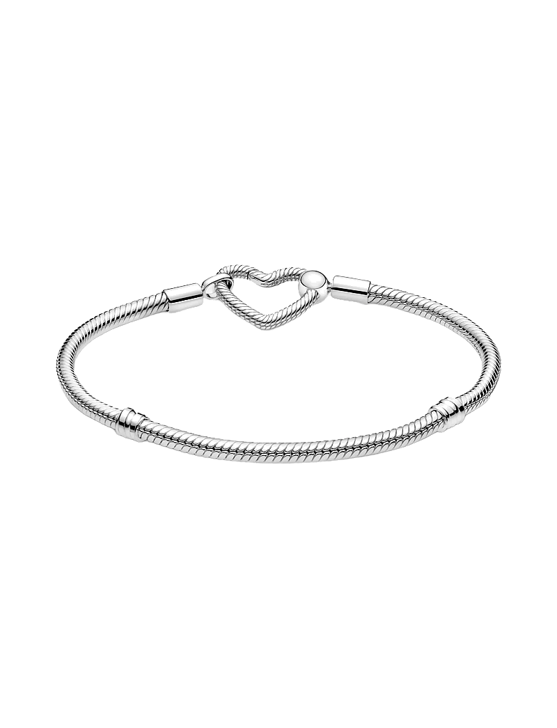 Pandora - Snake chain sterling silver bracelet with heart clasp - kedjearmband - no color - 2