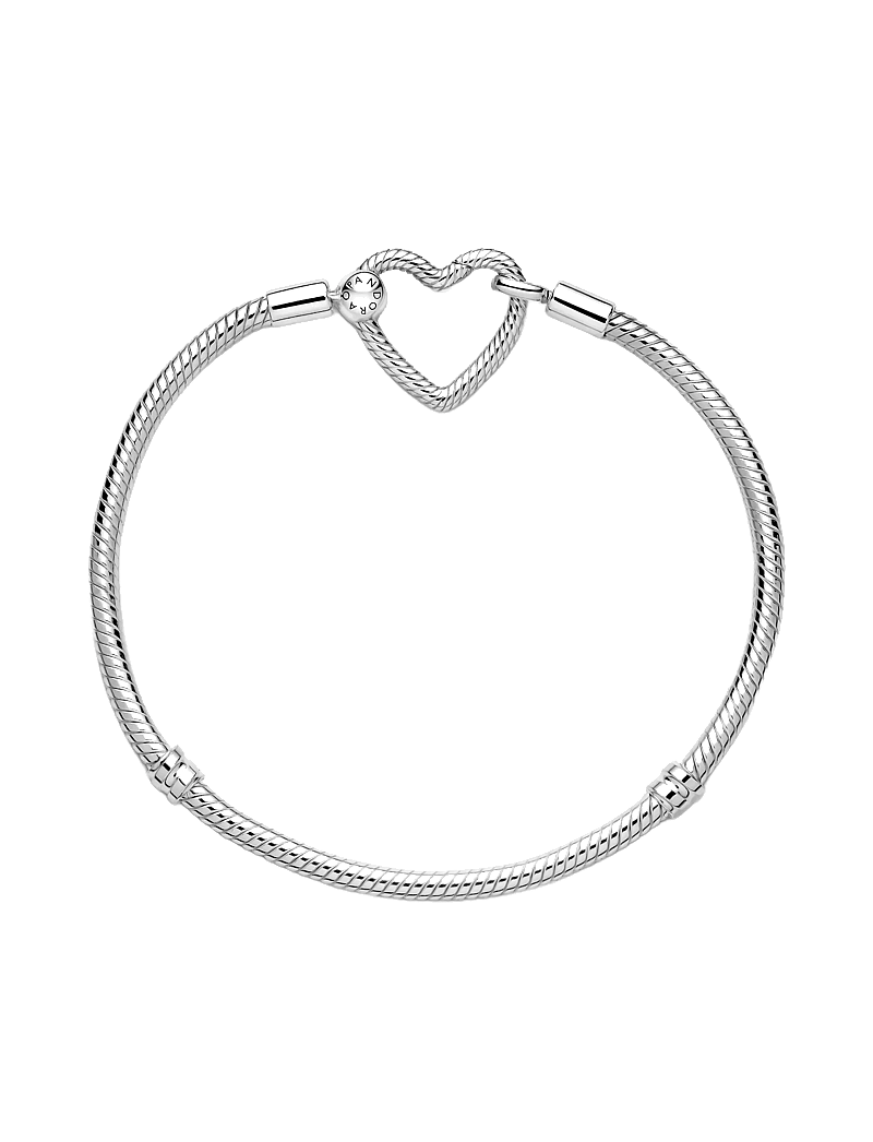 Pandora - Snake chain sterling silver bracelet with heart clasp - kedjearmband - no color - 3