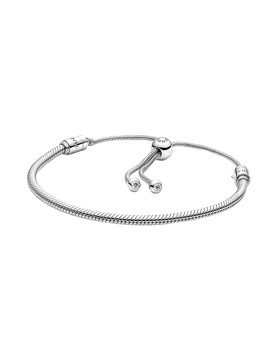 Pandora - Moments Snake Chain Slider Bracelet - kettenarmbänder - clear - 0