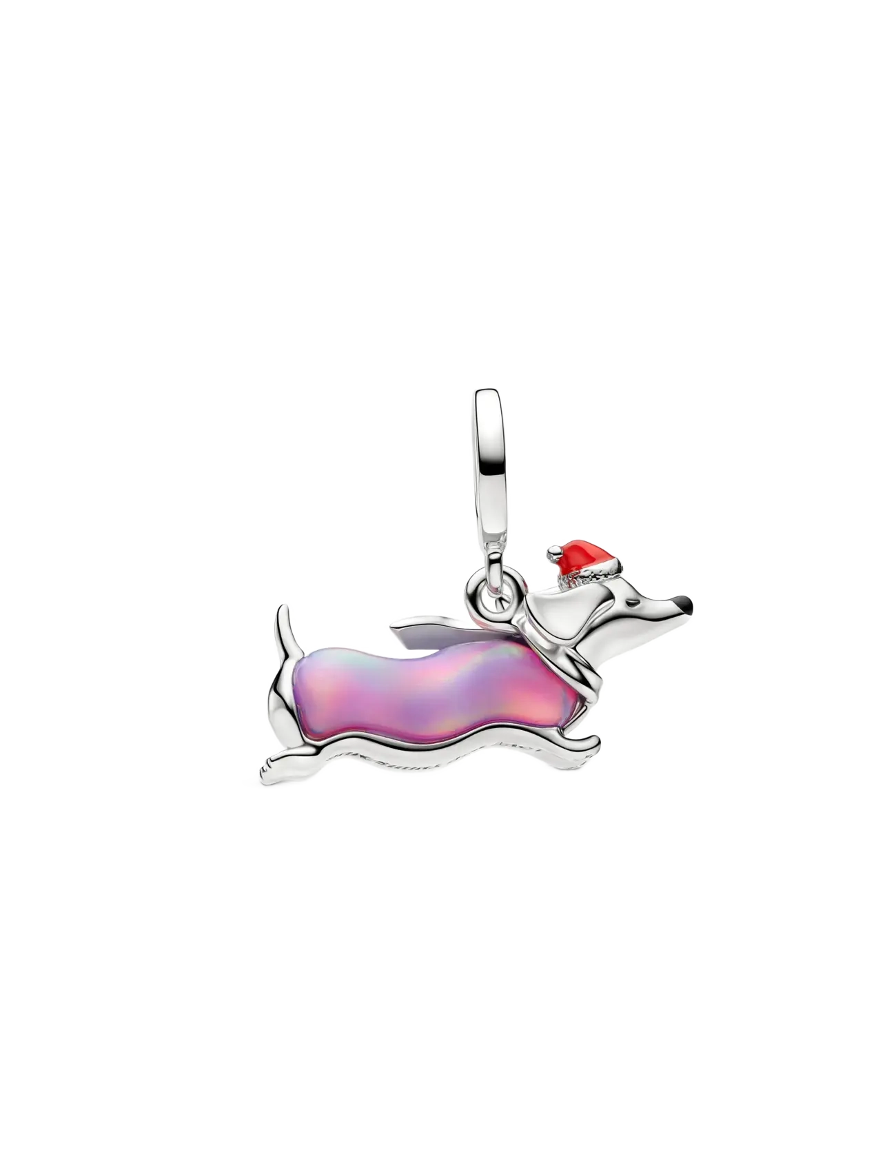 Pandora - Platinum Christmas Dachshund Dangle Charm - purple - 2