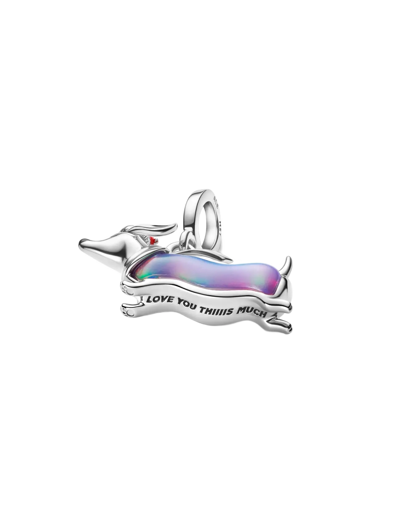 Pandora - Platinum Christmas Dachshund Dangle Charm - purple - 3
