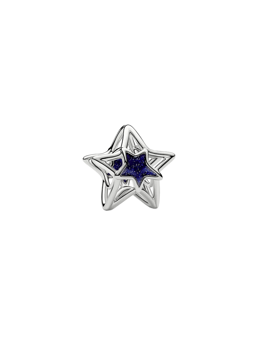 Pandora - Platinum Star Openwork Charm - blue - 2