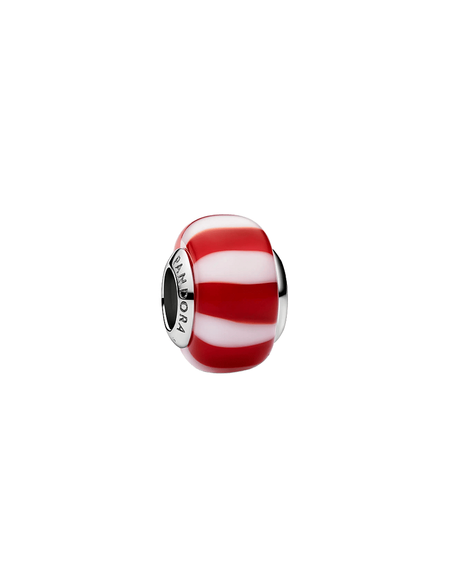 Pandora - Platinum Red Peppermint Murano Glass Charm - anhänger - red - 1