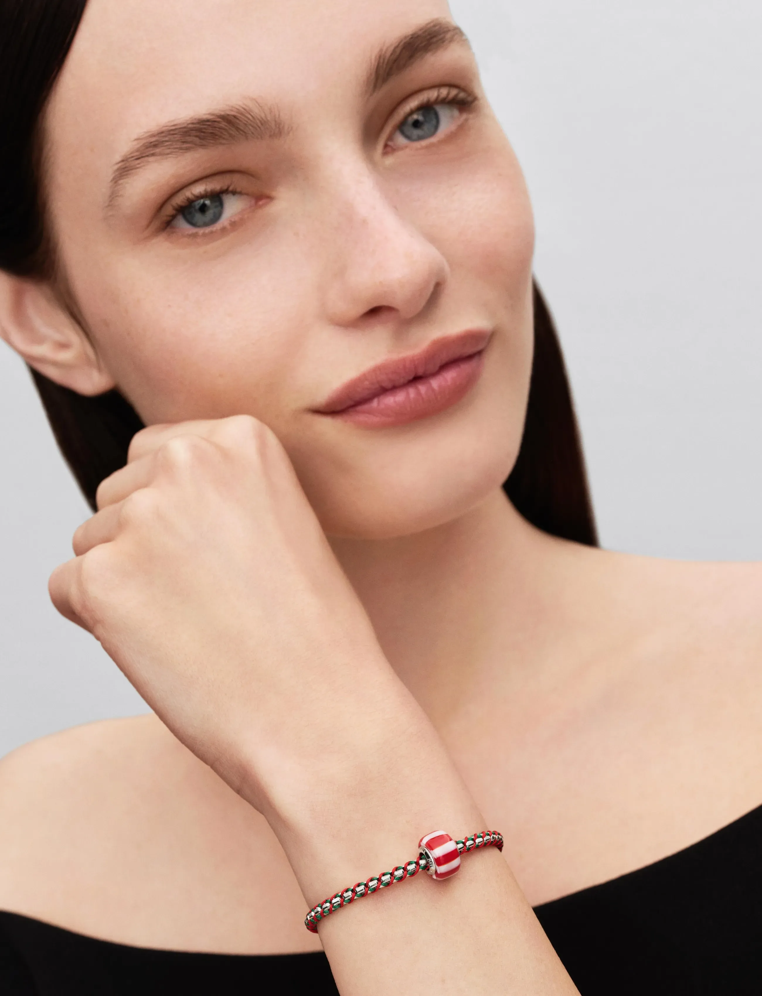 Pandora - Platinum Red Peppermint Murano Glass Charm - red - 0