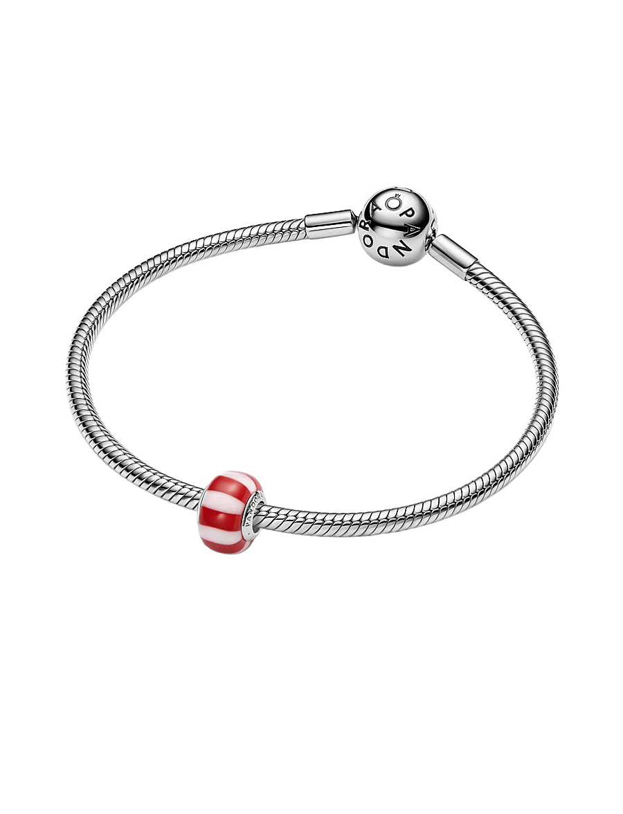 Pandora - Platinum Red Peppermint Murano Glass Charm - anhänger - red - 3