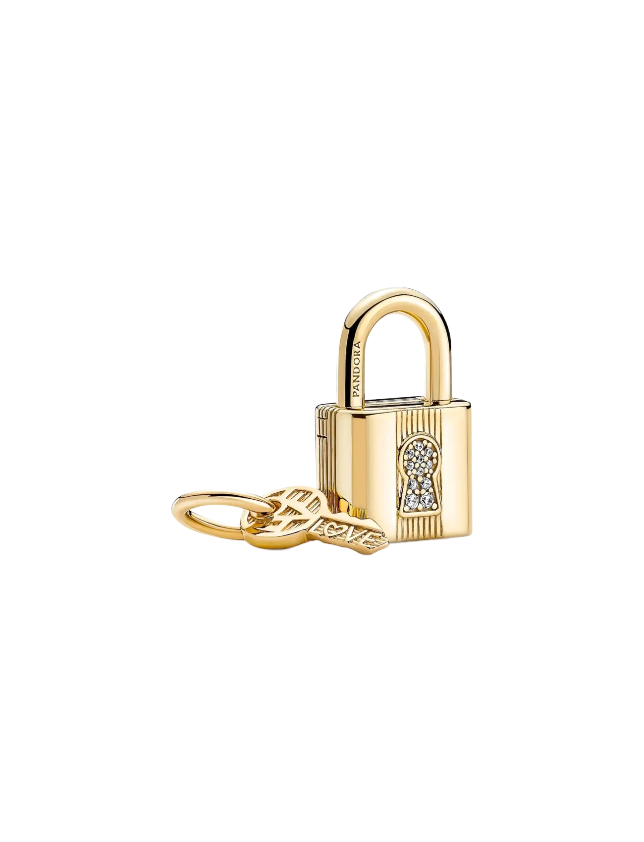 Pandora Padlock and key 14k gold-plated dangle with clear cubic zirconia - Charms - CLEAR / undefined