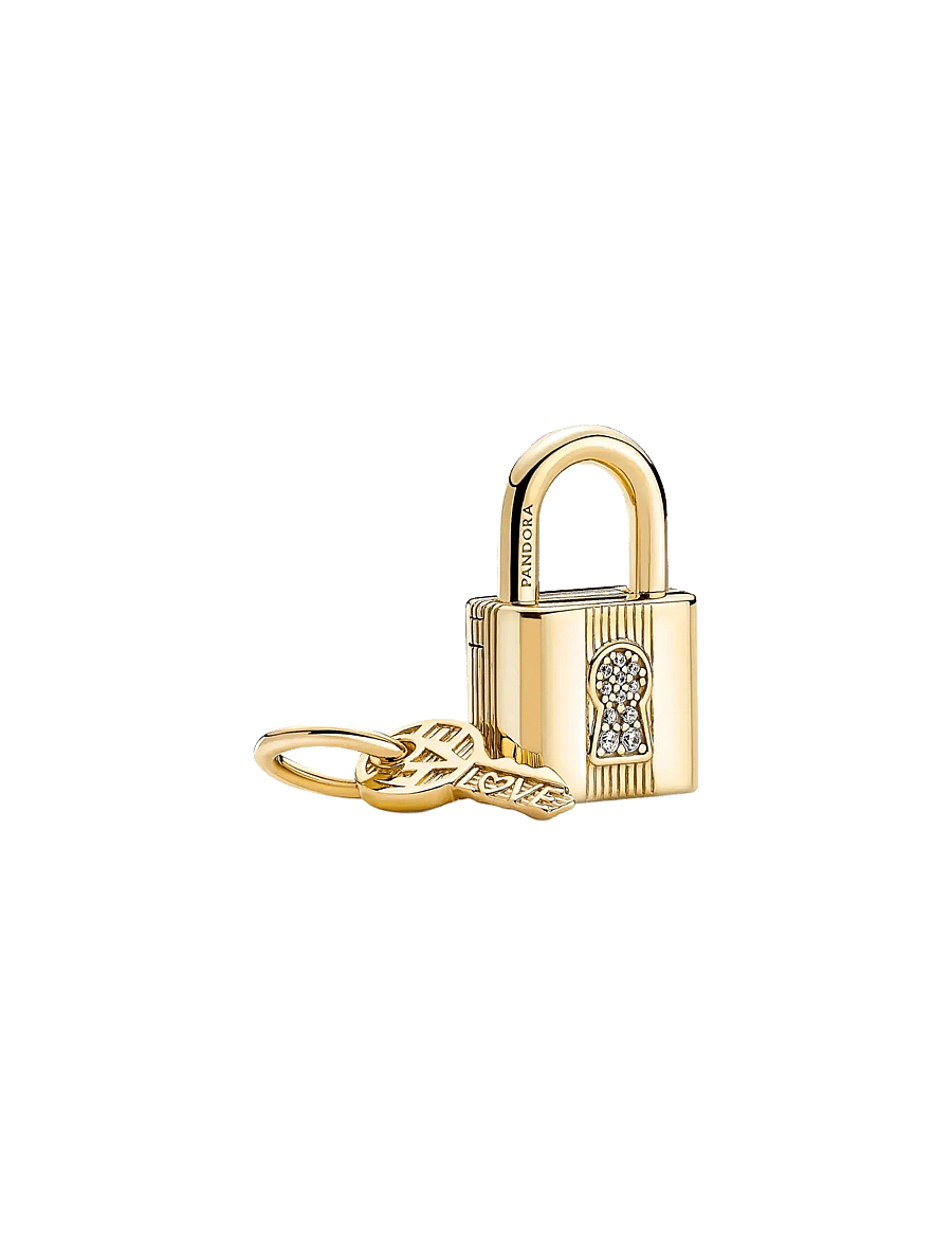 Pandora - Padlock and key 14k gold-plated dangle with clear cubic zirconia - anhänger - clear - 1