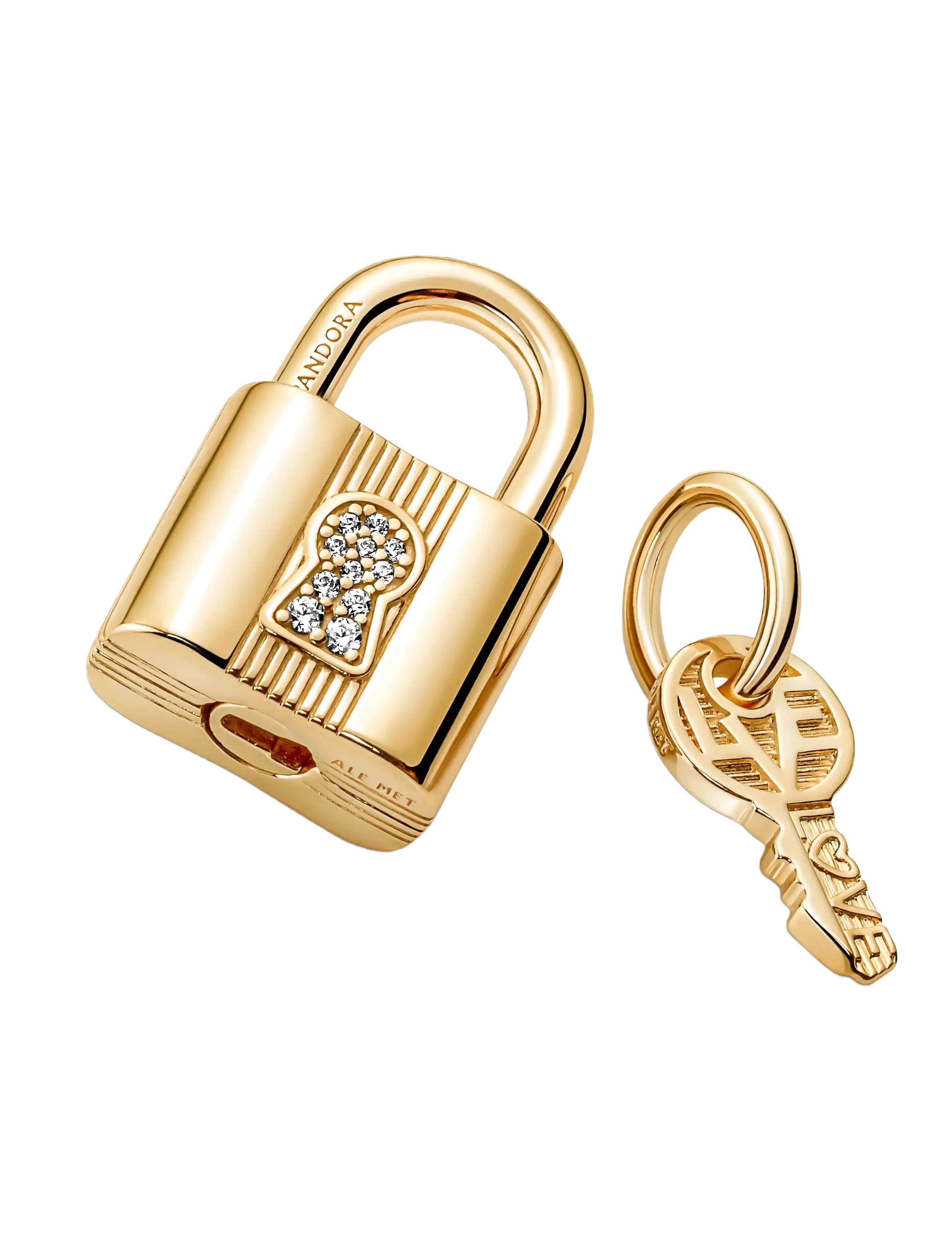 Pandora - Padlock and key 14k gold-plated dangle with clear cubic zirconia - vedhæng - clear - 2