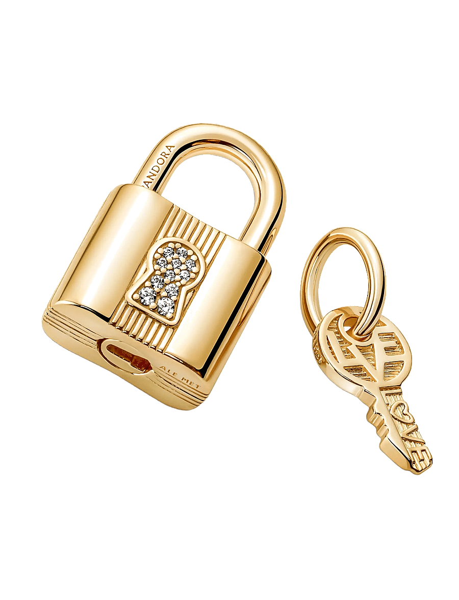 Pandora - Padlock and key 14k gold-plated dangle with clear cubic zirconia - anhänger - clear - 2