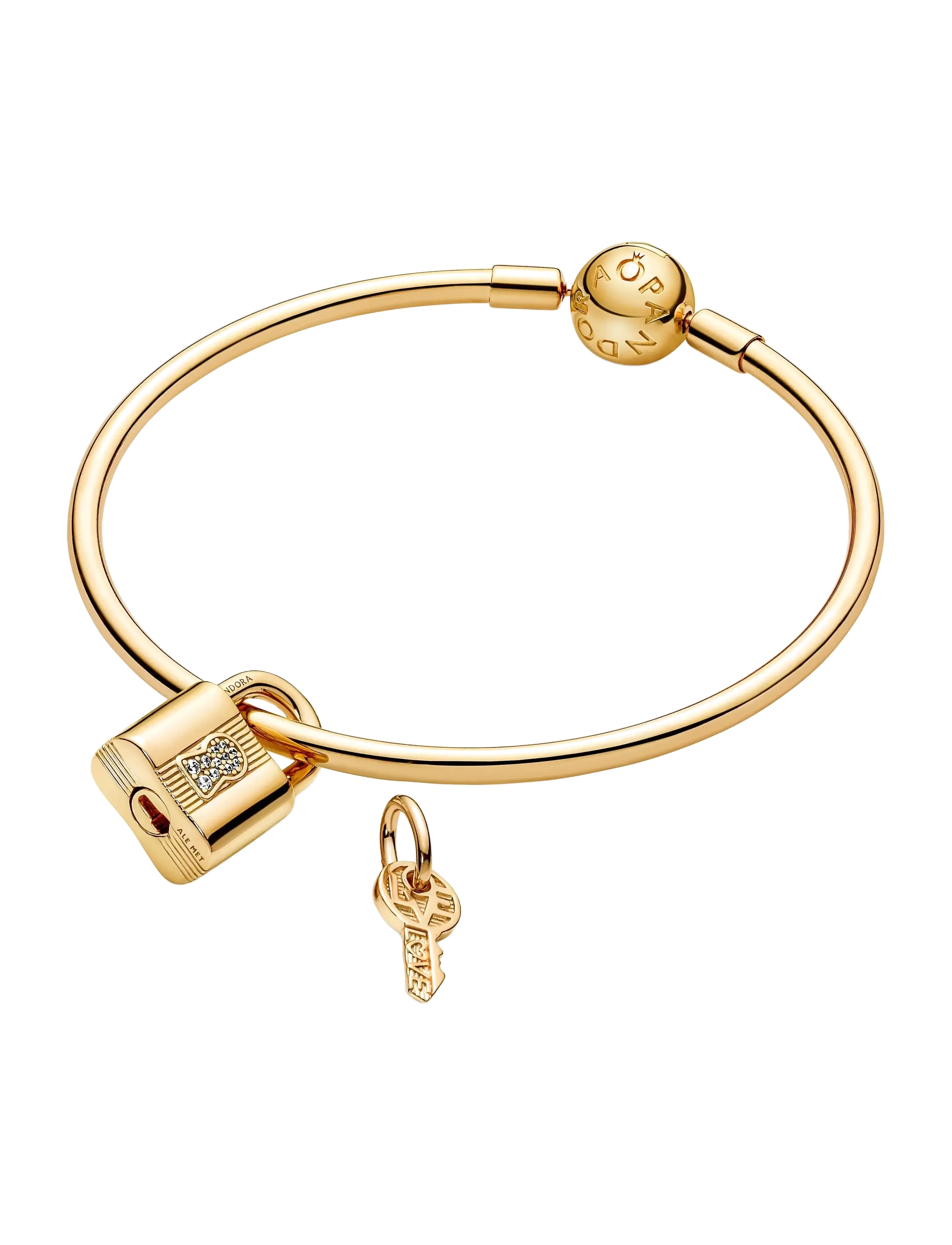 Pandora - Padlock and key 14k gold-plated dangle with clear cubic zirconia - vedhæng - clear - 3