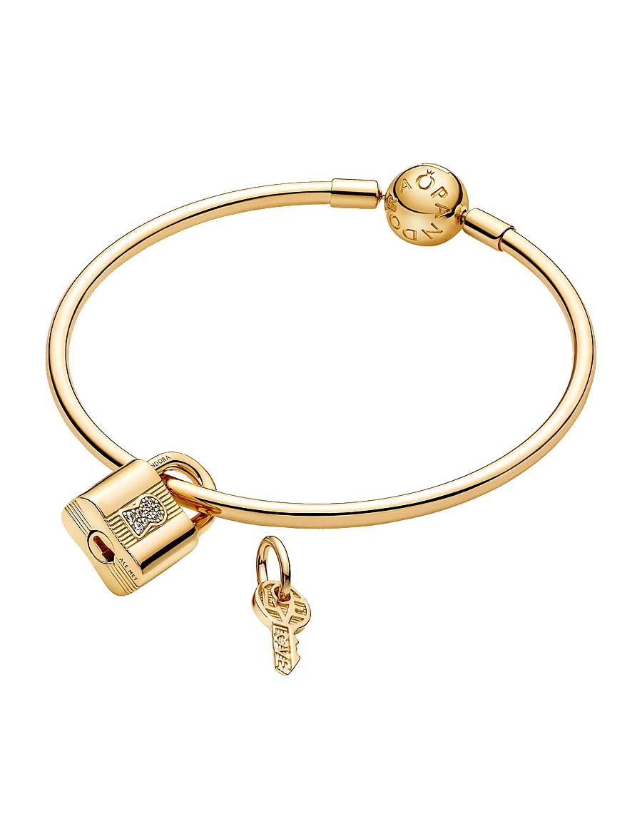Pandora - Padlock and key 14k gold-plated dangle with clear cubic zirconia - anhänger - clear - 3