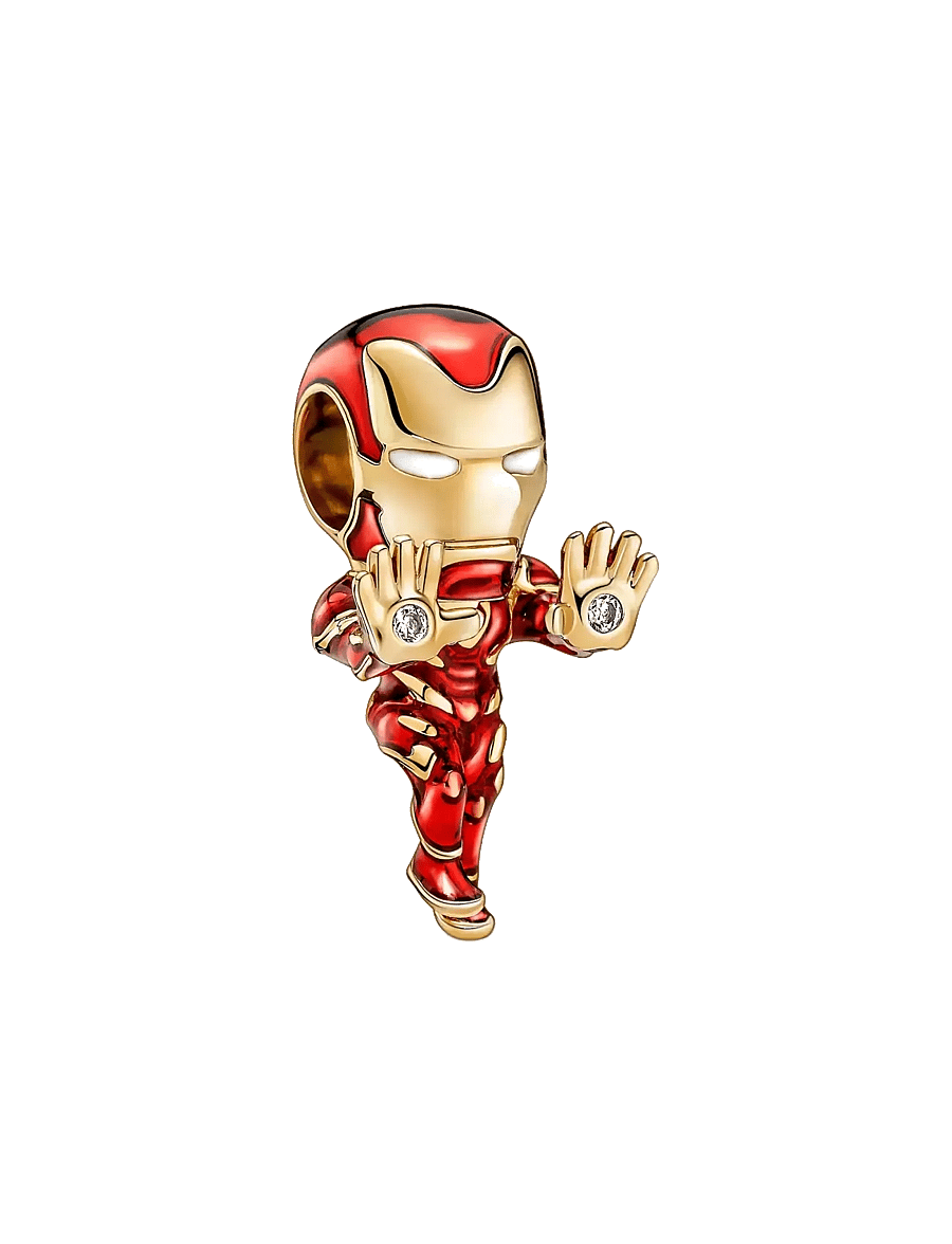 Pandora - Marvel Iron Man 14k gold-plated charm with clear cubic zirconia, red, black and white enamel - red - 1