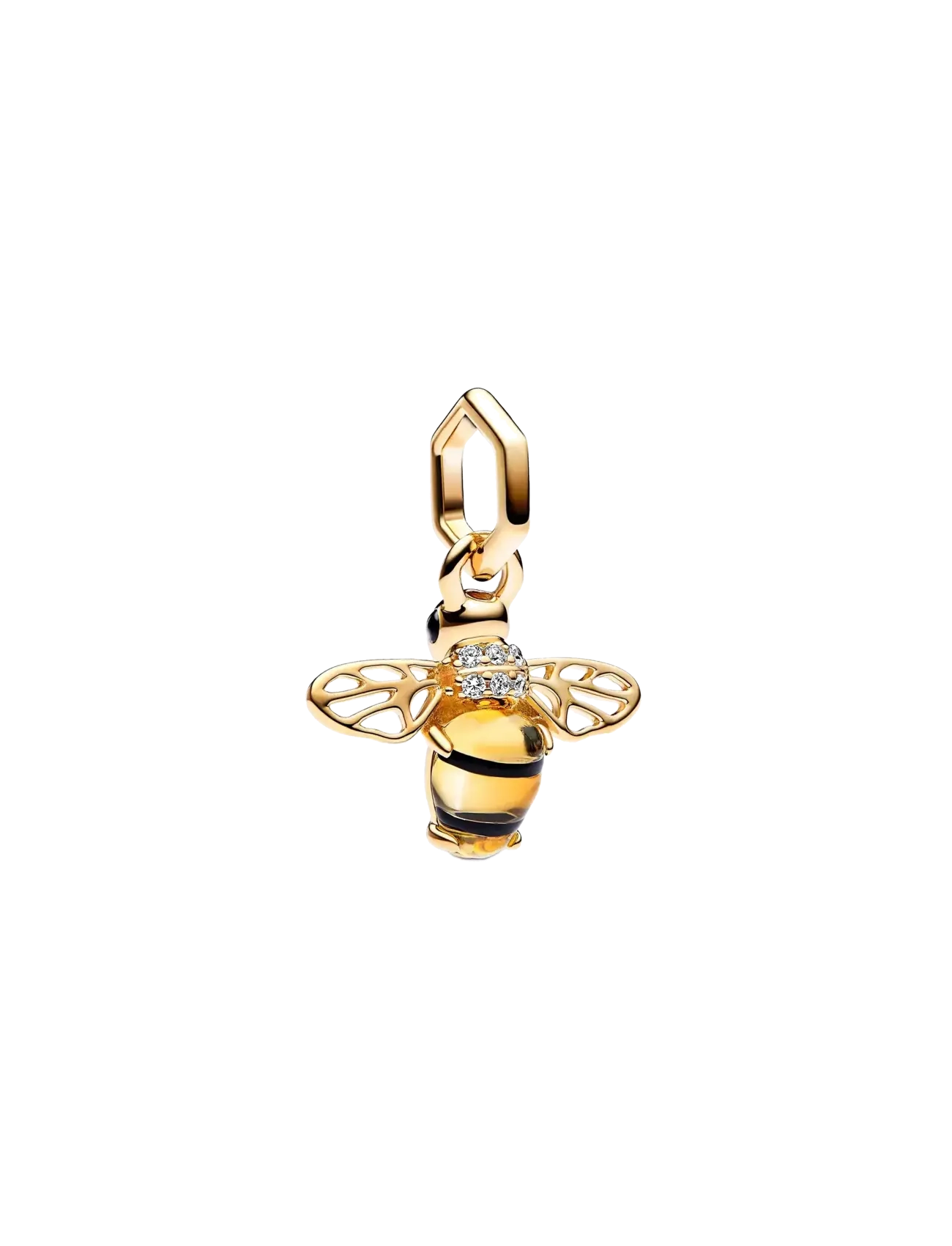 Pandora Bee 14k gold-plated dangle with black and sulphur yellow crystal, clear cubic zirconia and black ena - Charms - YELLOW / gold