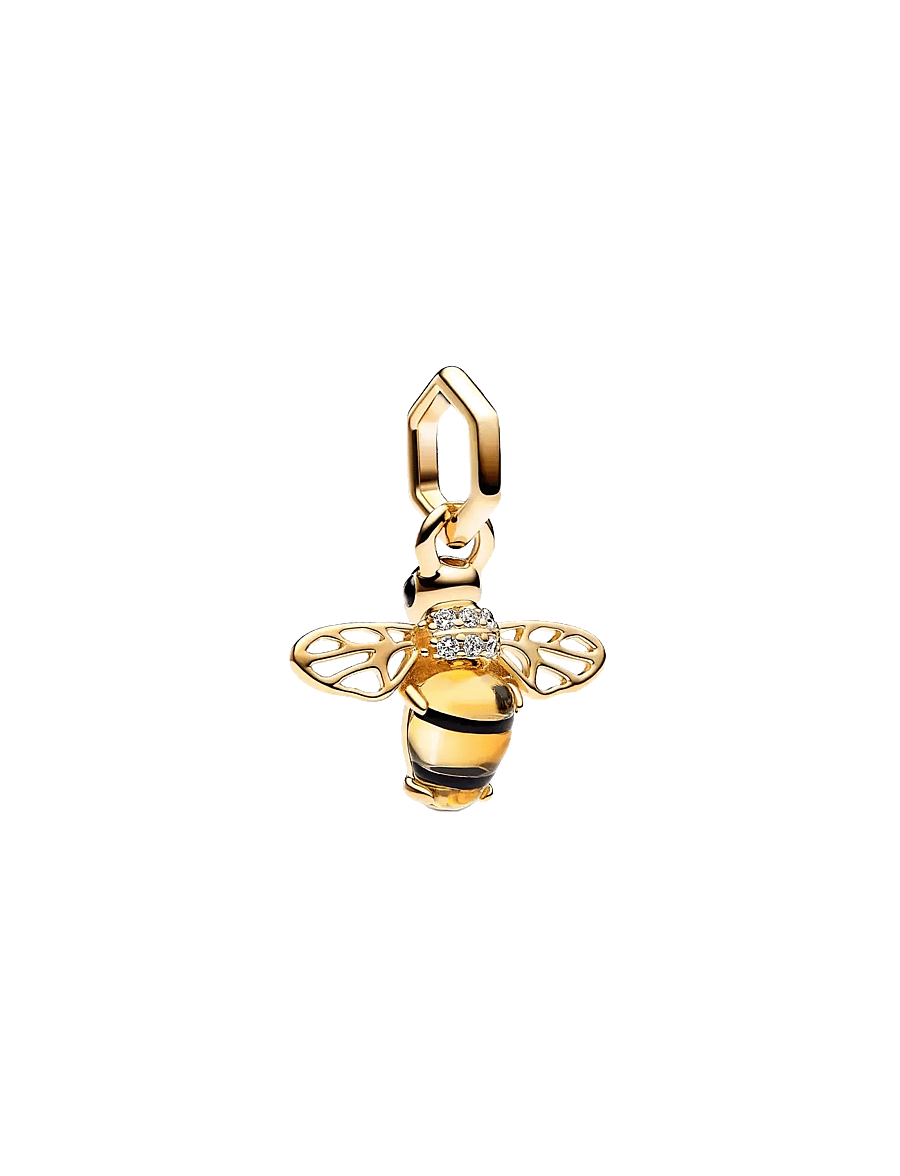 Pandora - Bee 14k gold-plated dangle with black and sulphur yellow crystal, clear cubic zirconia and black ena - anhänger - yellow - 1
