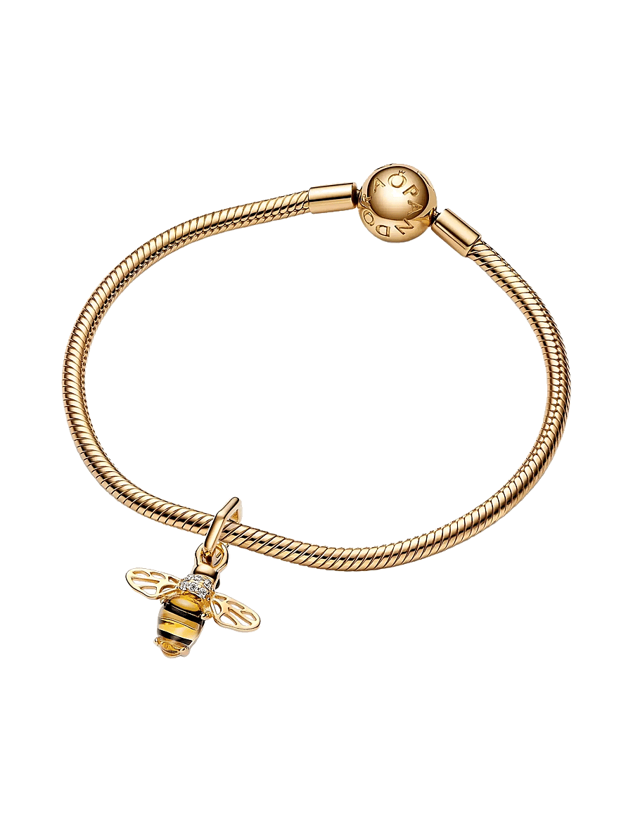 Pandora - Bee 14k gold-plated dangle with black and sulphur yellow crystal, clear cubic zirconia and black ena - anhänger - yellow - 3