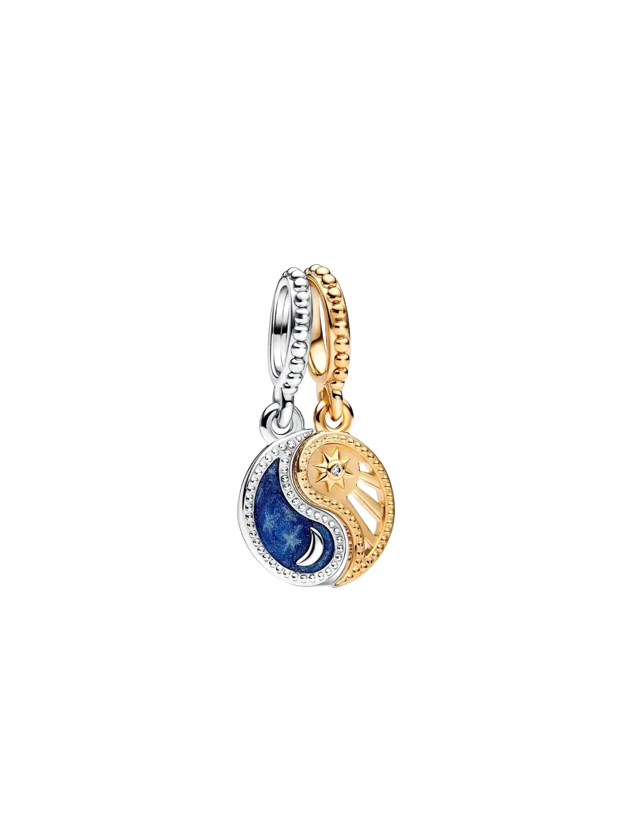 Pandora Yin and Yang sterling silver and 14k gold-plated splittable dangle with clear cubic zirconia and gli - Charms - BLUE / blue