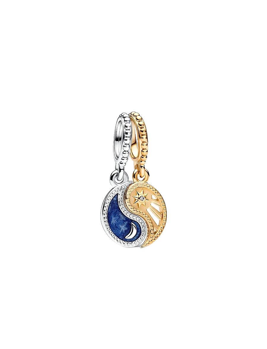 Pandora - Yin and Yang sterling silver and 14k gold-plated splittable dangle with clear cubic zirconia and gli - pendentifs - blue - 1