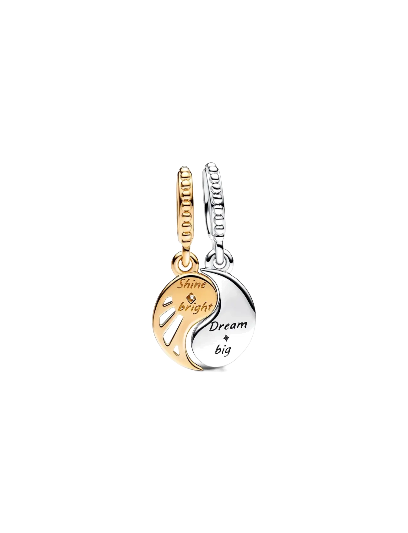 Pandora - Yin and Yang sterling silver and 14k gold-plated splittable dangle with clear cubic zirconia and gli - pendentifs - blue - 2