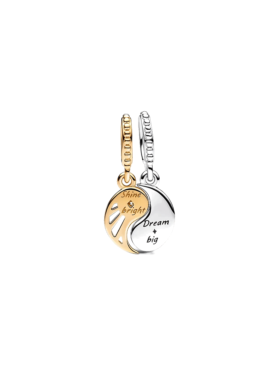 Pandora - Yin and Yang sterling silver and 14k gold-plated splittable dangle with clear cubic zirconia and gli - pendentifs - blue - 2