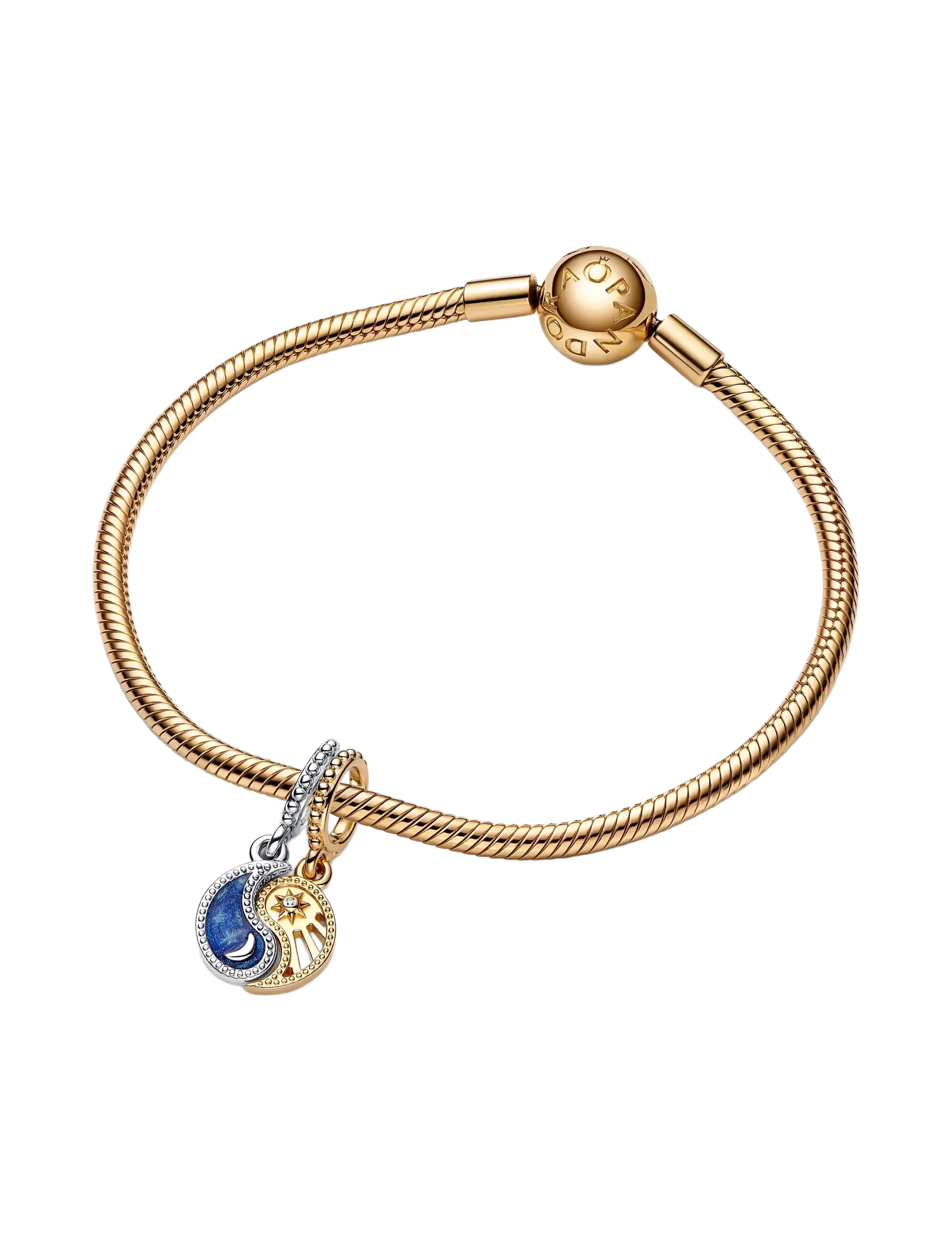 Pandora - Yin and Yang sterling silver and 14k gold-plated splittable dangle with clear cubic zirconia and gli - pendentifs - blue - 3