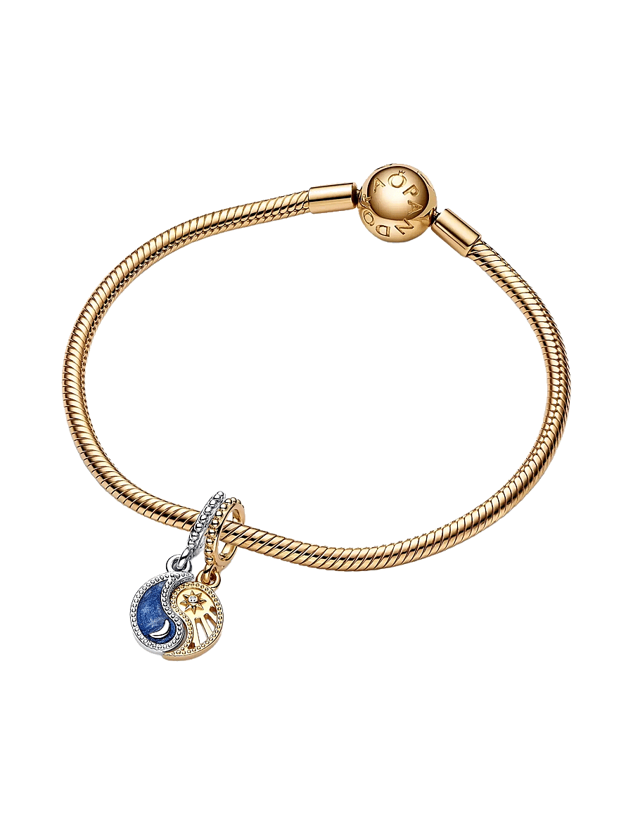 Pandora - Yin and Yang sterling silver and 14k gold-plated splittable dangle with clear cubic zirconia and gli - pendentifs - blue - 3