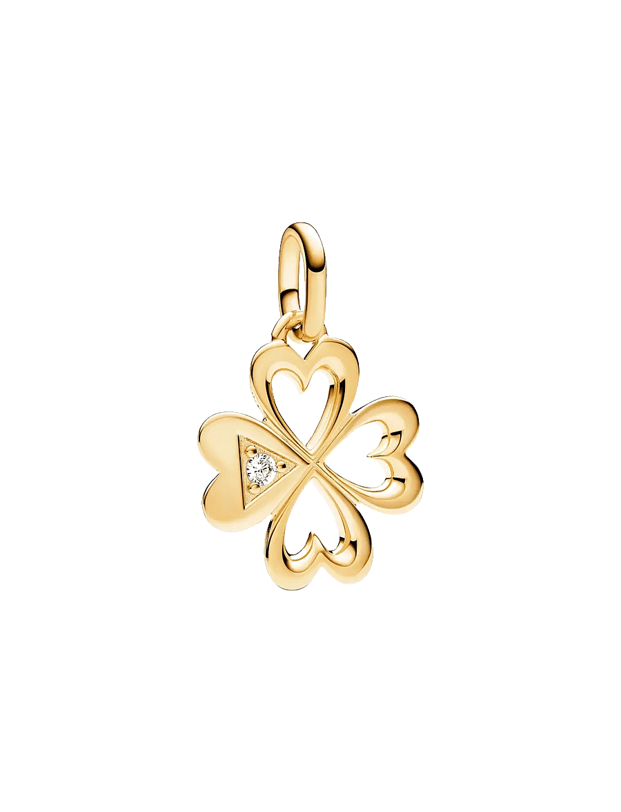 Pandora - Clover 14k gold-plated medallion with clear cubic zirconia - anhänger - clear - 1