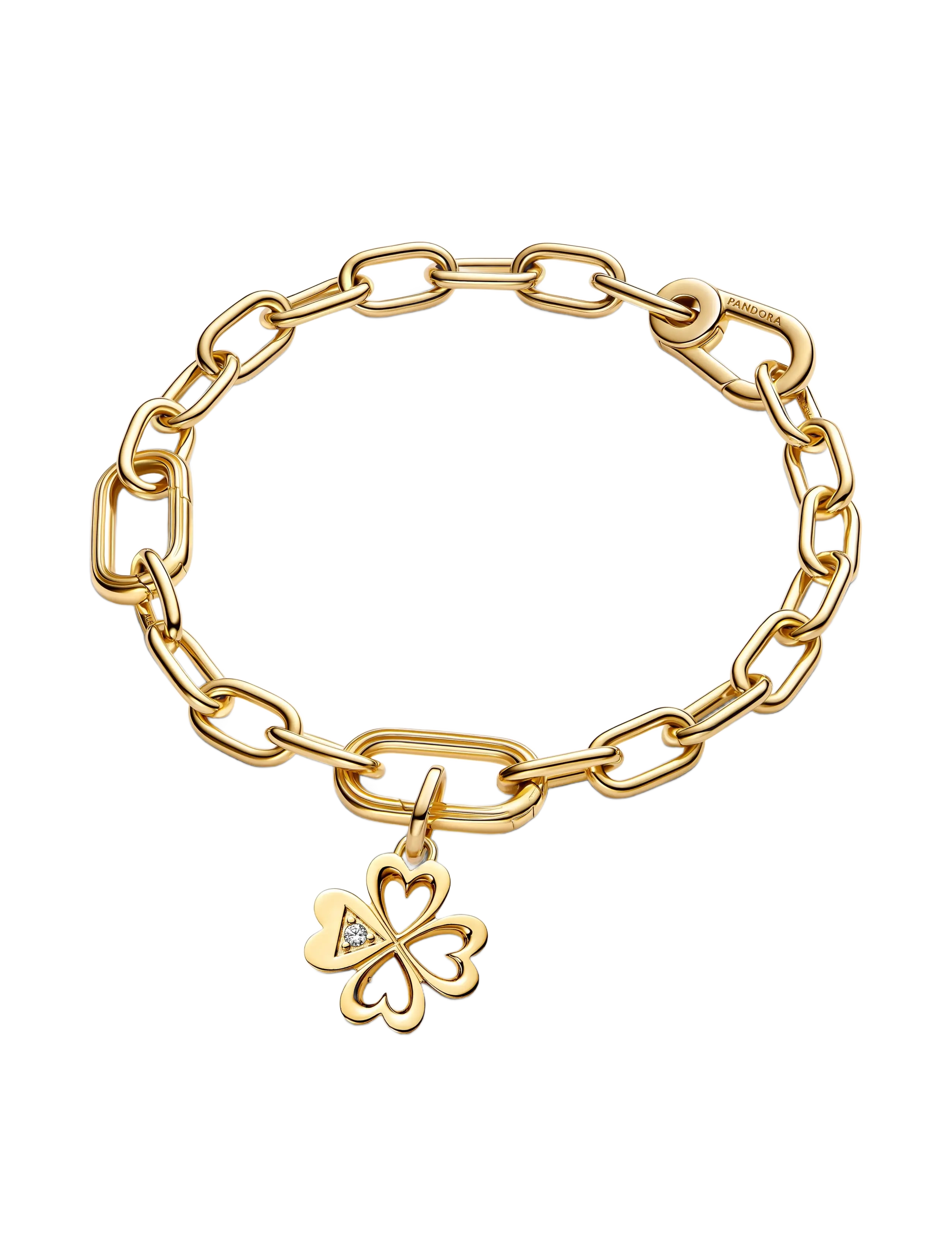 Pandora - Clover 14k gold-plated medallion with clear cubic zirconia - anhänger - clear - 2