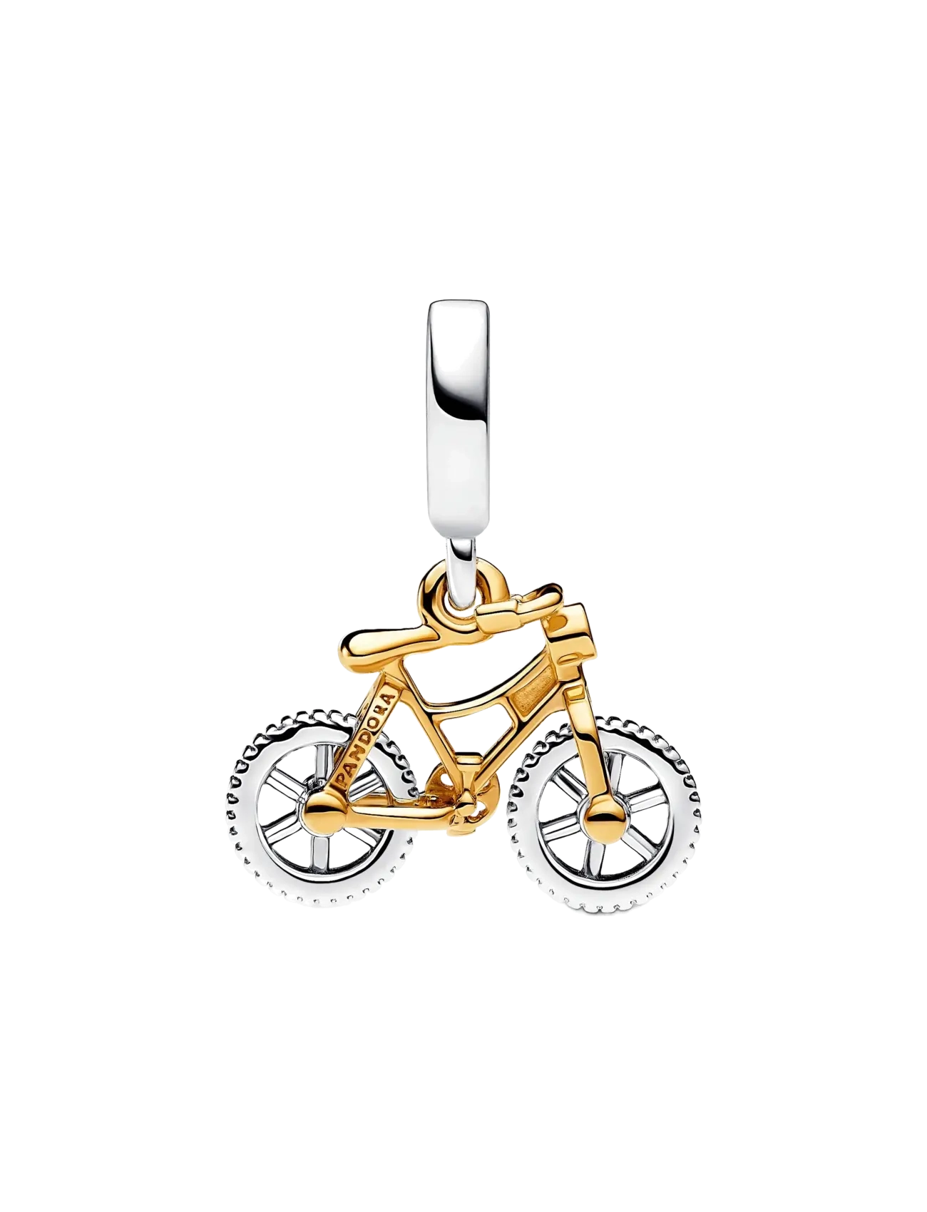 Moveable bike sterling silver and 14k gold-plated dangle with clear cubic zirconia - CLEAR