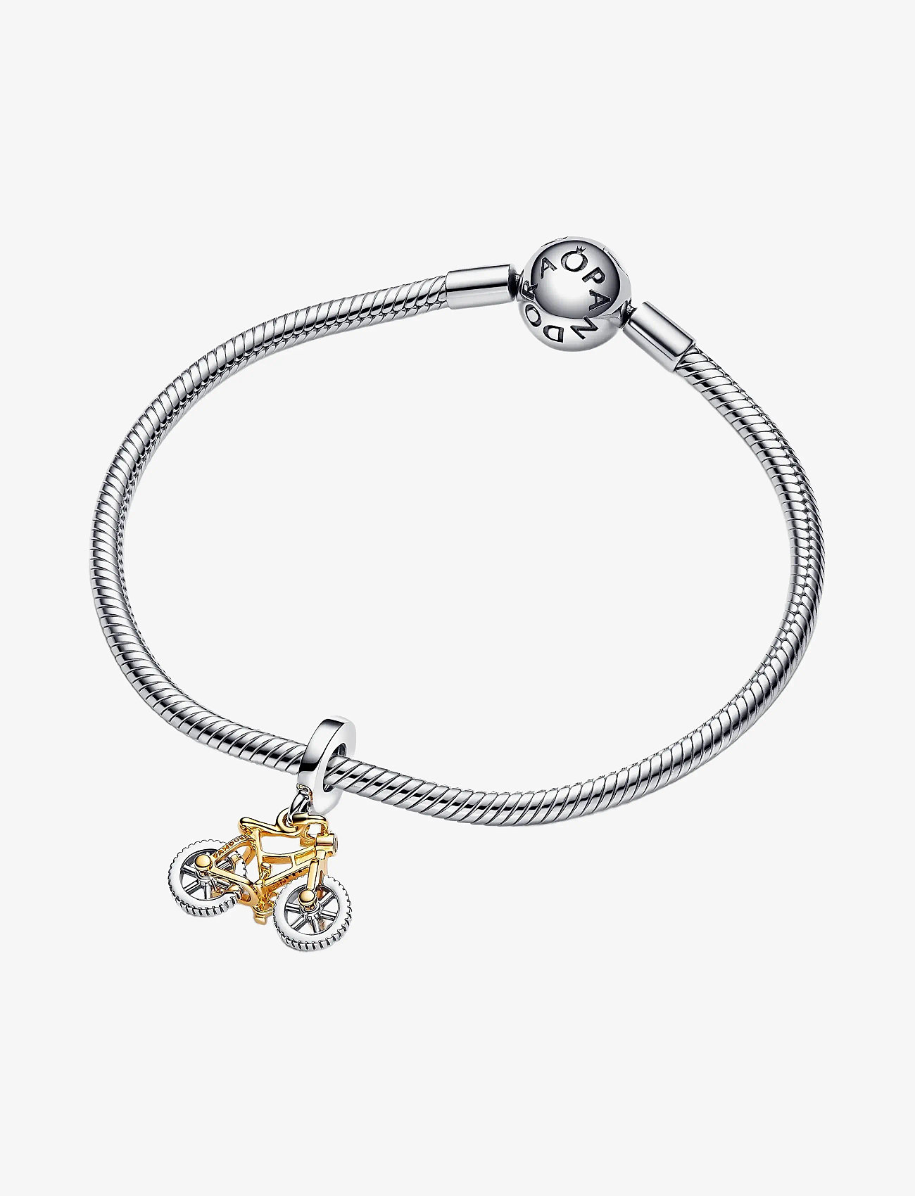 Pandora - Moveable bike sterling silver and 14k gold-plated dangle with clear cubic zirconia - hängen & berlocker - clear - 2